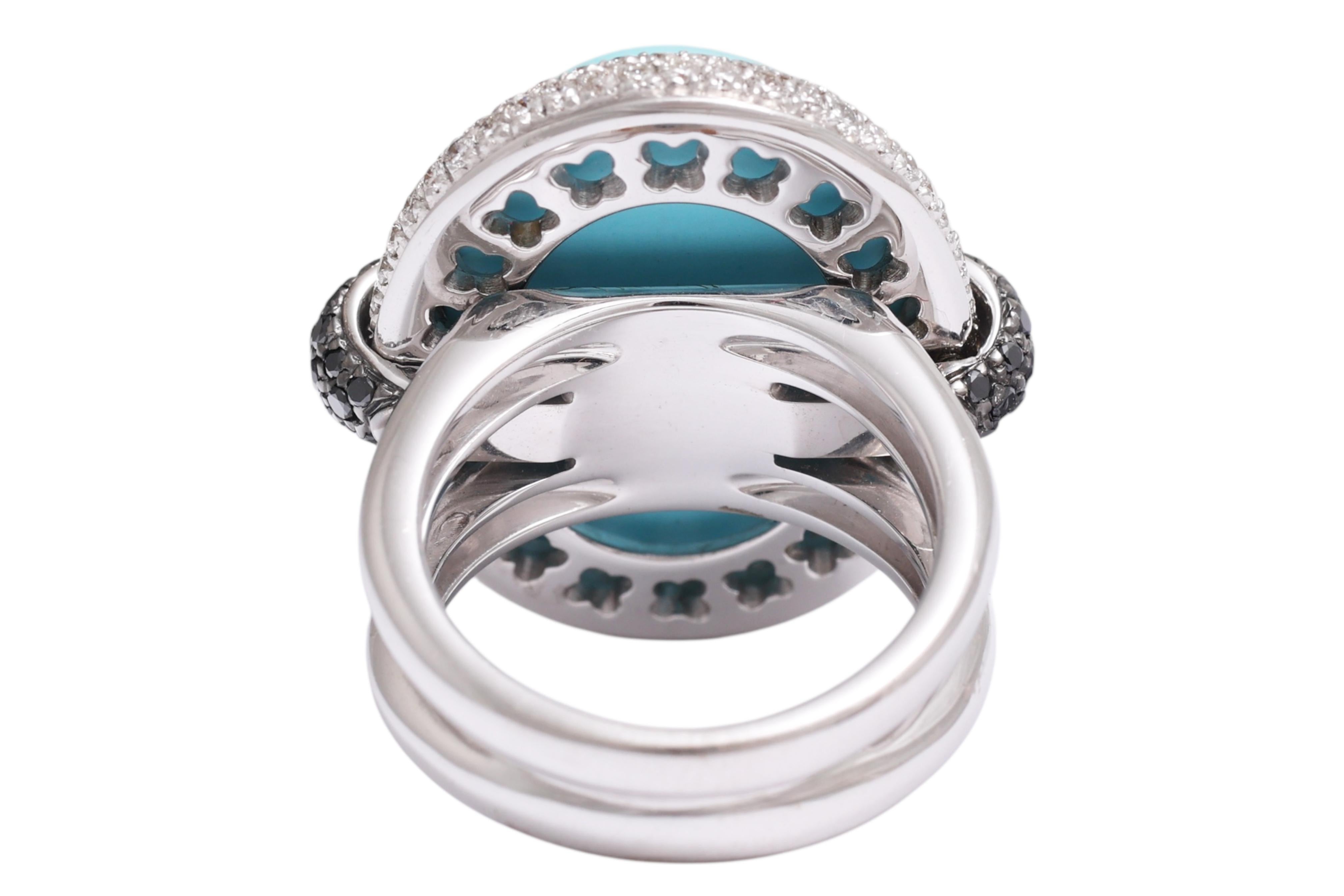 18 Kt Türkis Cabochon & Diamant Ring im Angebot 4
