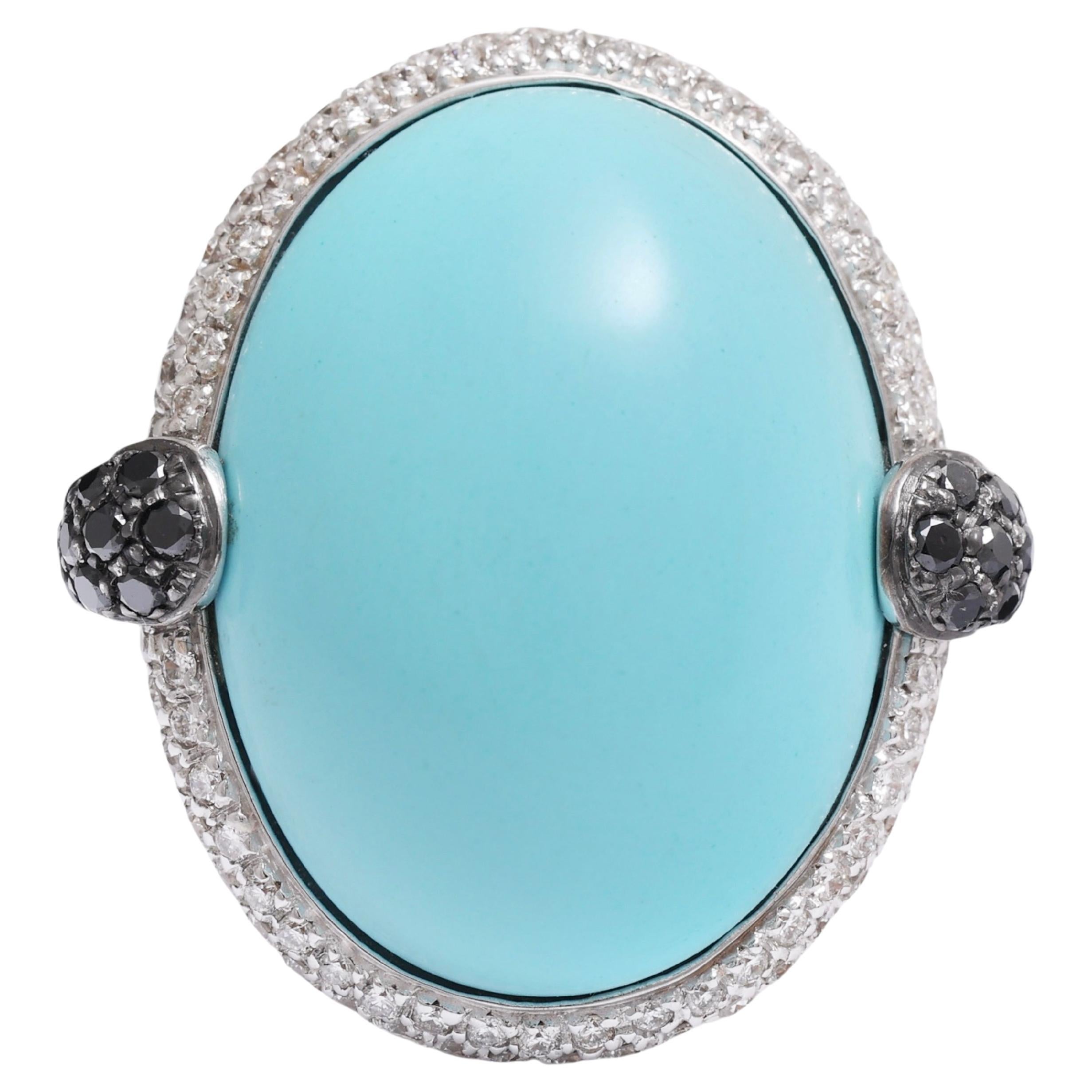 18 Kt Türkis Cabochon & Diamant Ring im Angebot