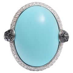 18 Kt Türkis Cabochon & Diamant Ring
