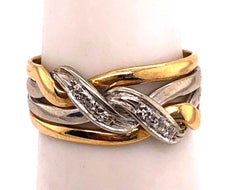 18 Karat Two-Tone Gold and Diamond Twist Wedding Fashion Ring 0.18 TDW