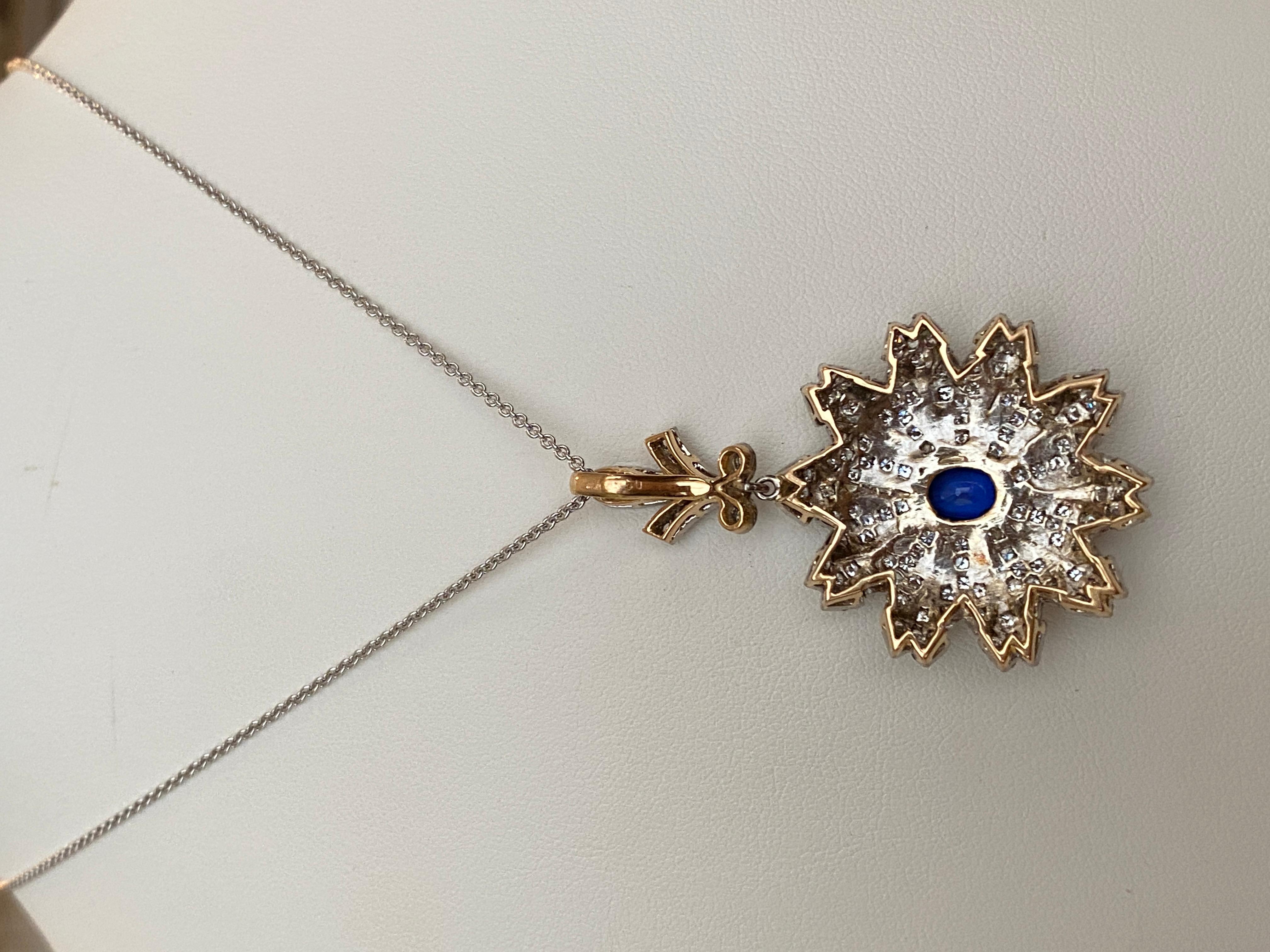 Women's Vintage Gold Necklace with Pendant ca 1.00 carat Sapphire and Diamonds For Sale