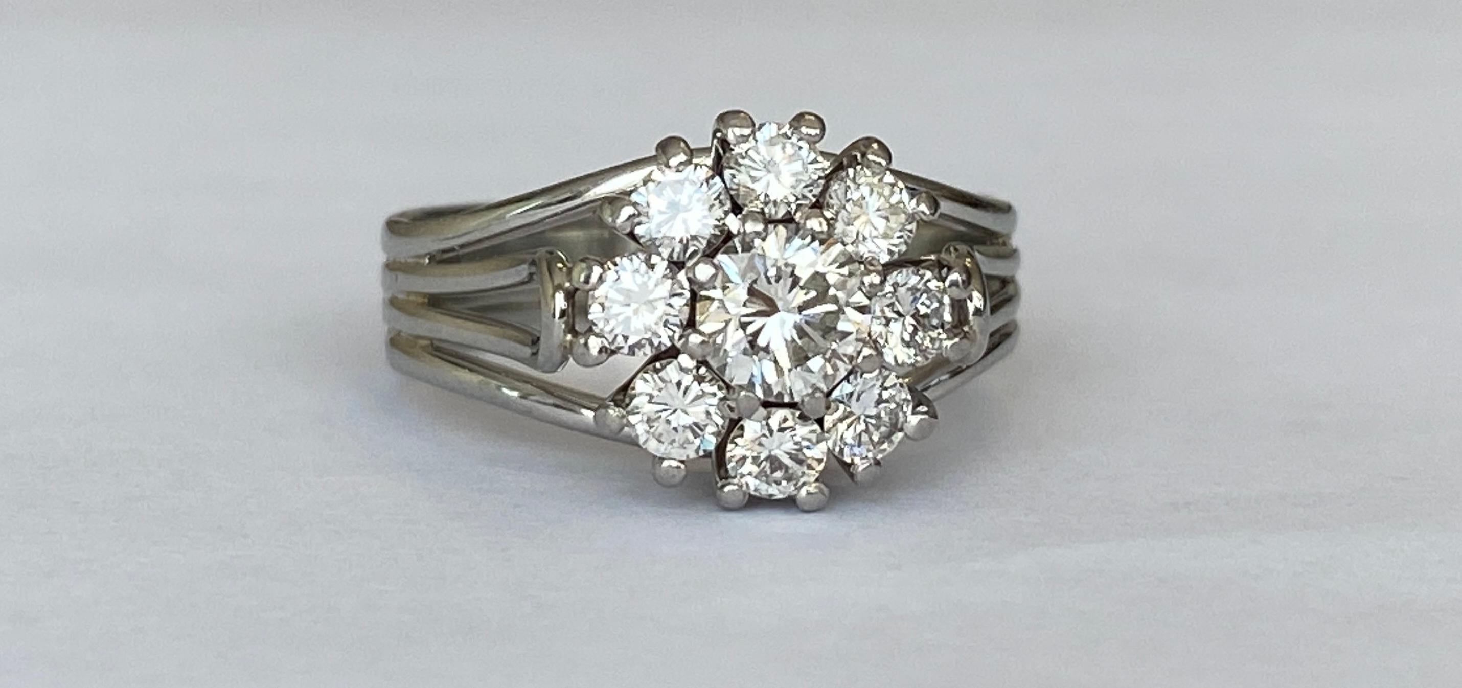 Brilliant Cut 18 Karat, Vintage White Gold Cocktail Ring with Diamonds For Sale