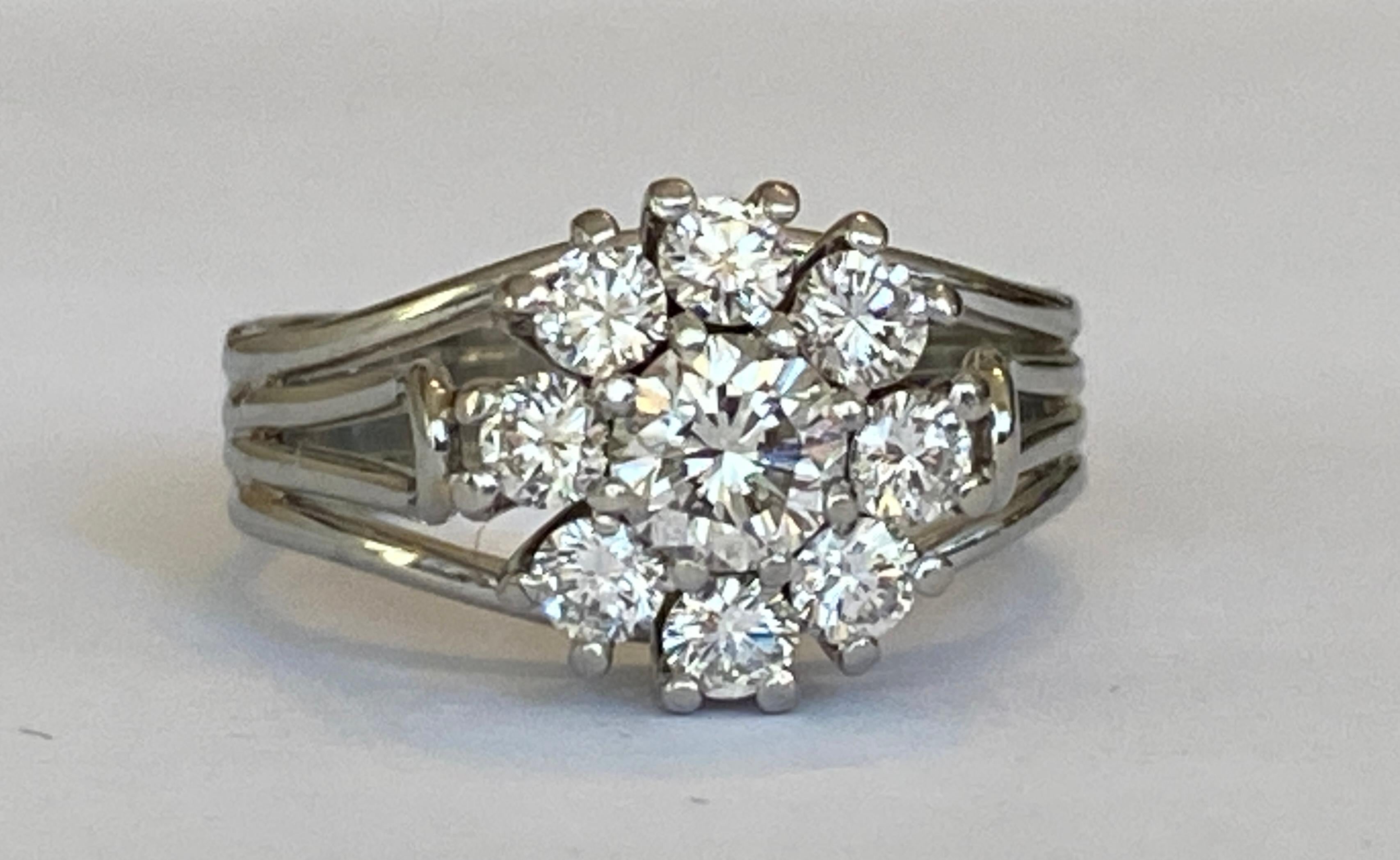 Women's 18 Karat, Vintage White Gold Cocktail Ring with Diamonds For Sale