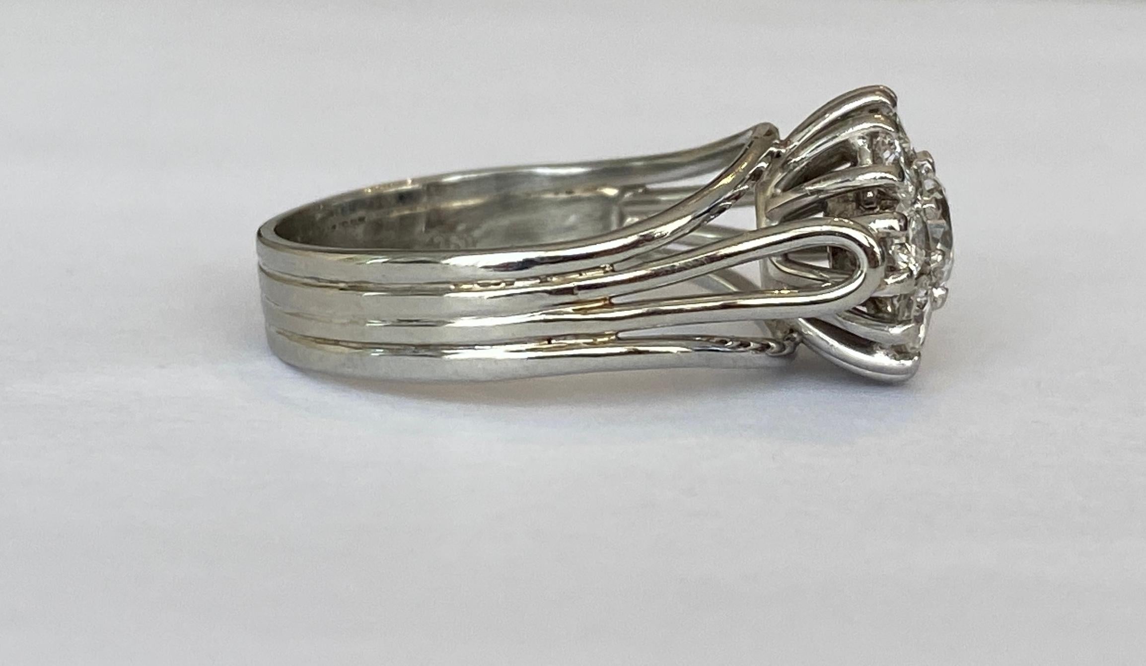 18 Karat, Vintage White Gold Cocktail Ring with Diamonds For Sale 1