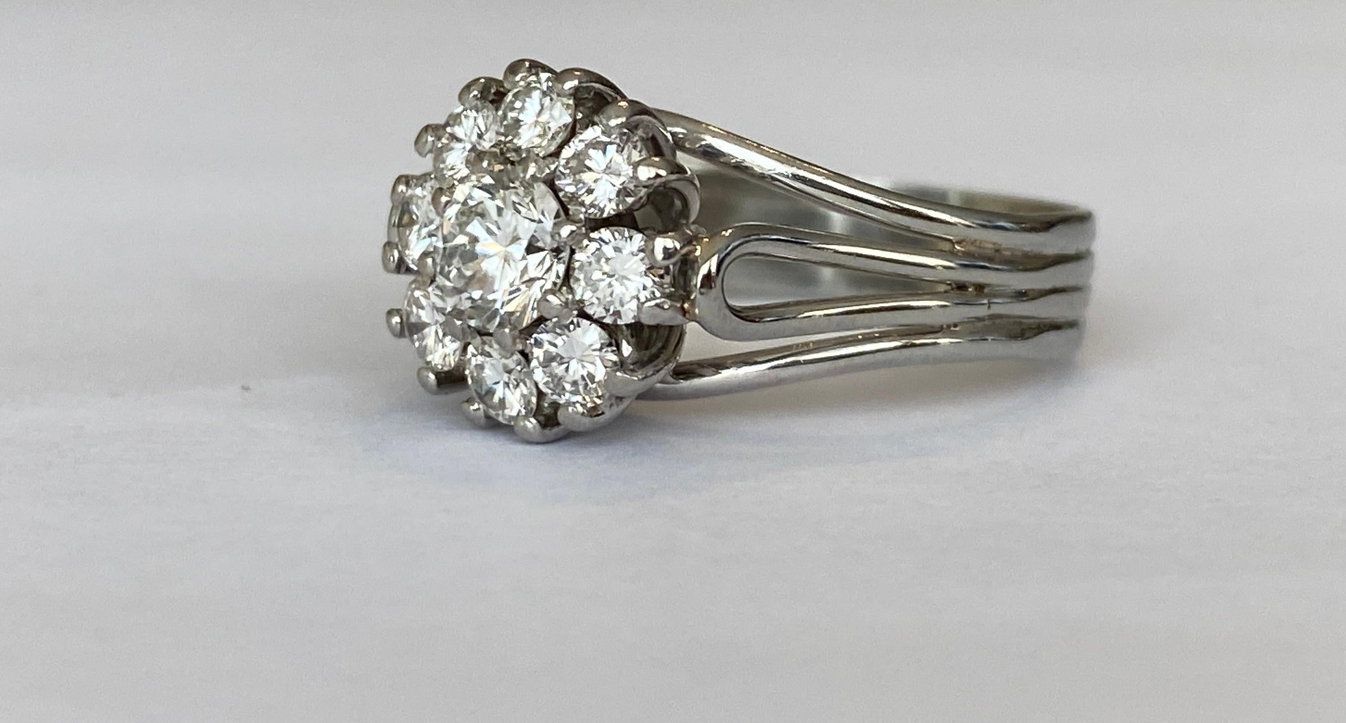 18 Karat, Vintage White Gold Cocktail Ring with Diamonds For Sale 3