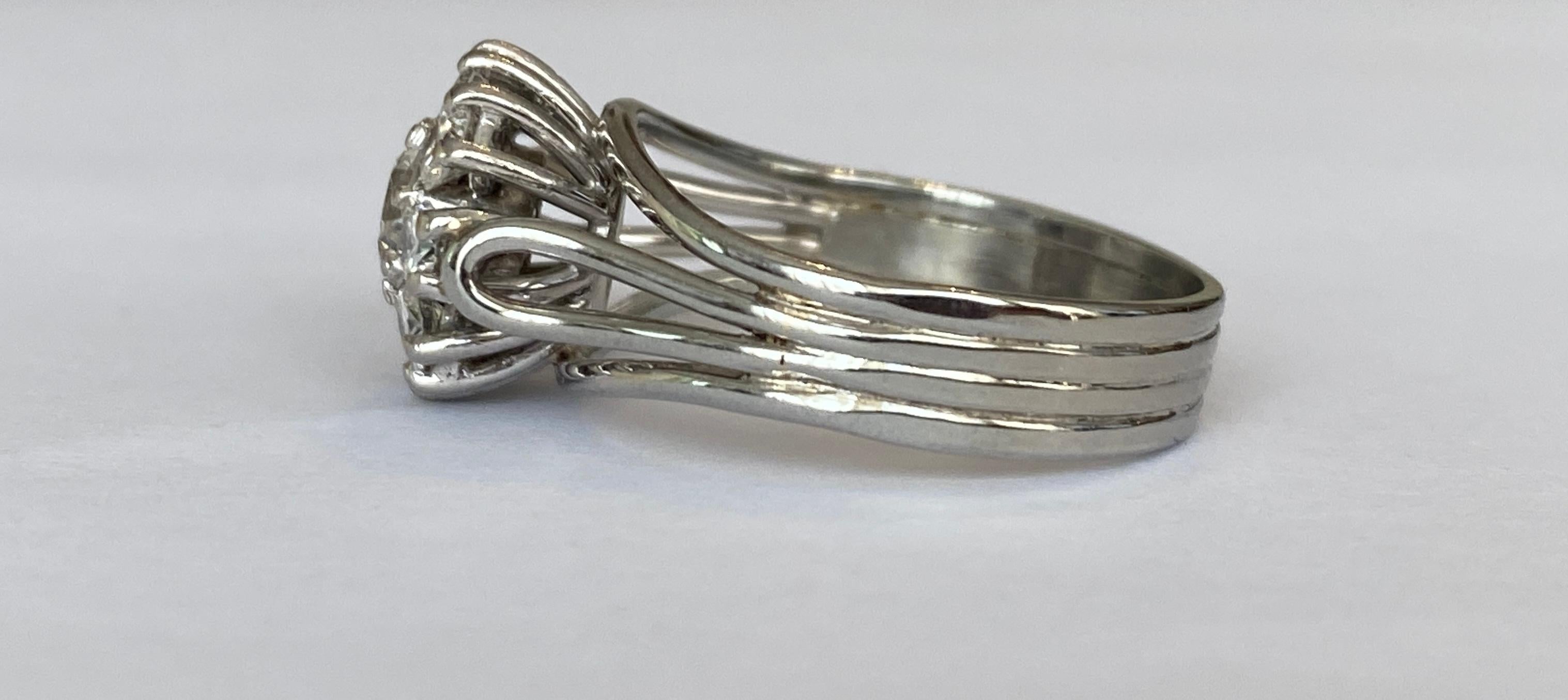 18 Karat, Vintage White Gold Cocktail Ring with Diamonds For Sale 4