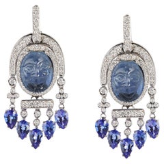Pendants d'oreilles en diamants, tanzanites et saphirs 18 carats WG