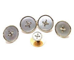 18 Kt White & 9 Kt Yellow Gold Mother of Pearl Cufflink & Button Dress Set