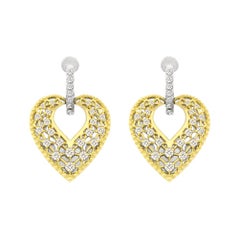 18 Kt White and Yellow Gold Diamond Heart-Shaped "Edwardian Style" Drop Earrings