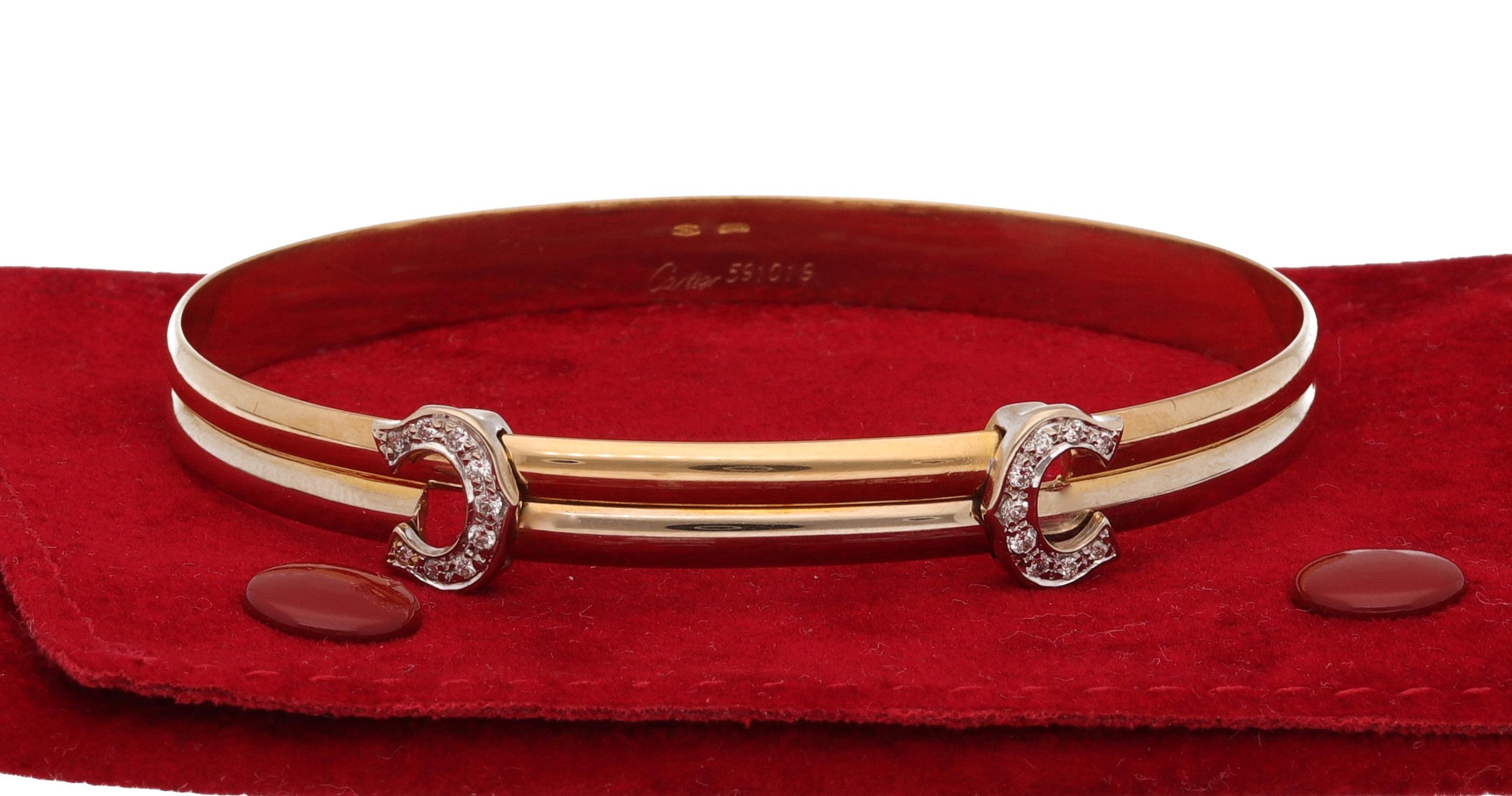 18 Karat White and Yellow Gold Diamonds Cartier Bangle In Excellent Condition In Rome, IT