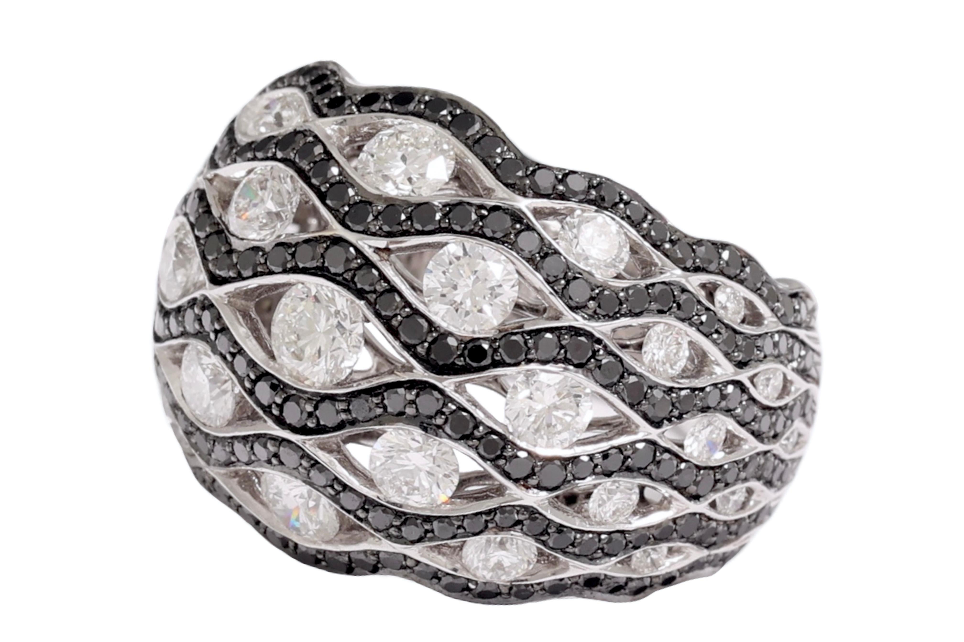 Modern 18 Kt White & Black Diamonds Zebra Ring For Sale