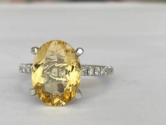 Anello Cocktail di diamanti bianchi 18 carati con berillo giallo 3,53 carati