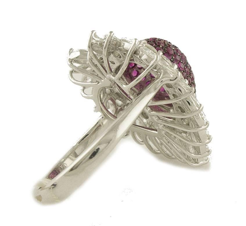 Diamonds Rubies White Gold Fashion Ring In Good Condition In Marcianise, Marcianise (CE)