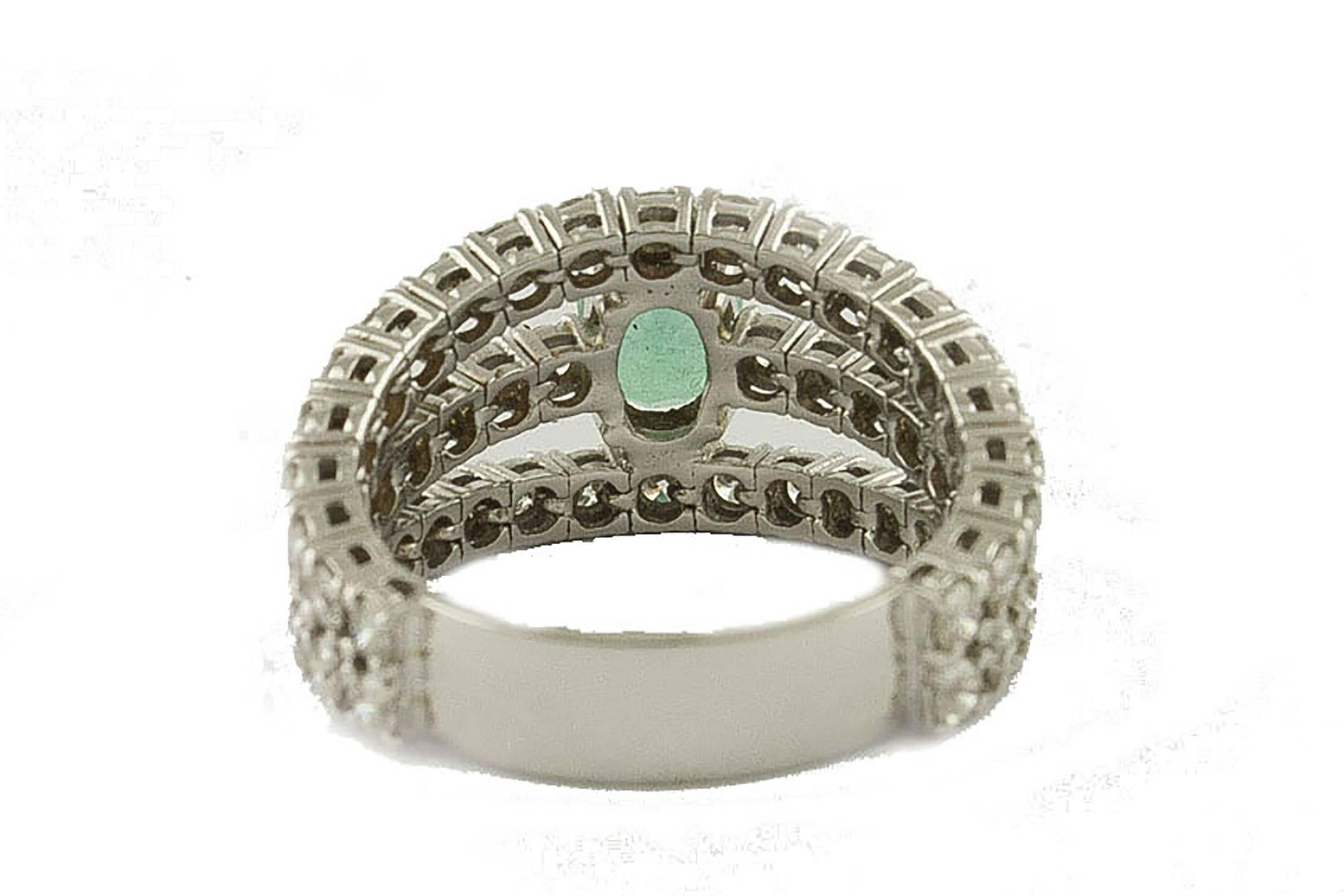 Brilliant Cut Emerald  Diamonds White Gold Engagement Ring For Sale