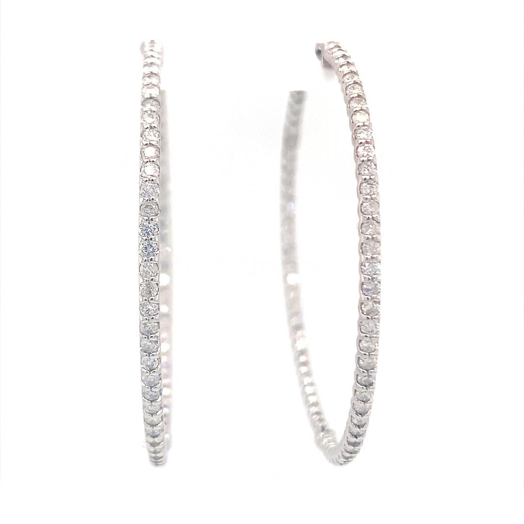 18-Kt white gold 1.20 carat diamond hoop earrings For Sale 2
