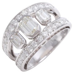 18 Kt White Gold 1.51 Ct. Emerald & 1.28 Brilliant Cut Diamonds Engagement Ring