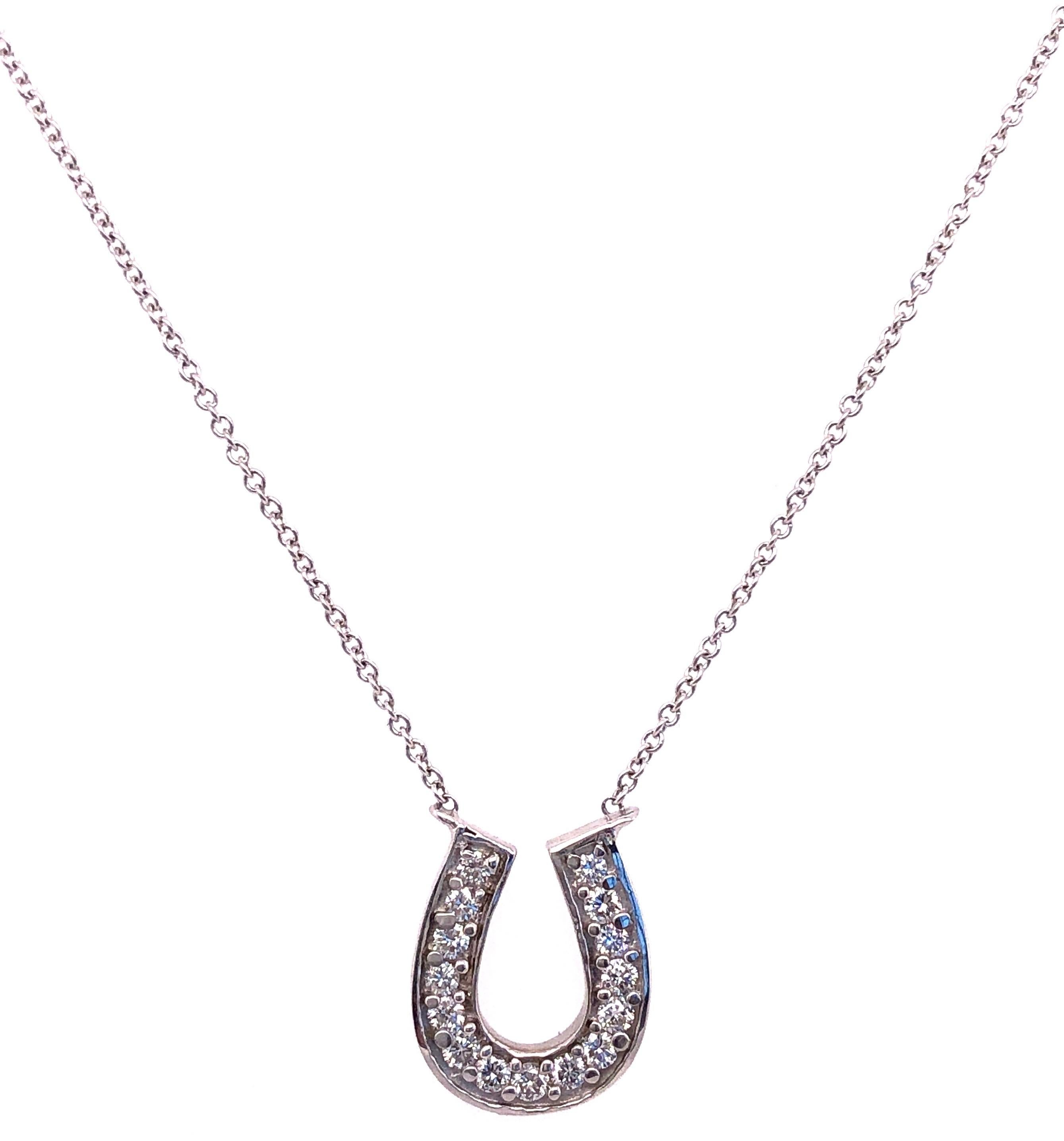 Modern 18 Karat White Gold Cable Link Necklace with Horse Shoe Pendant 0.50 TDW