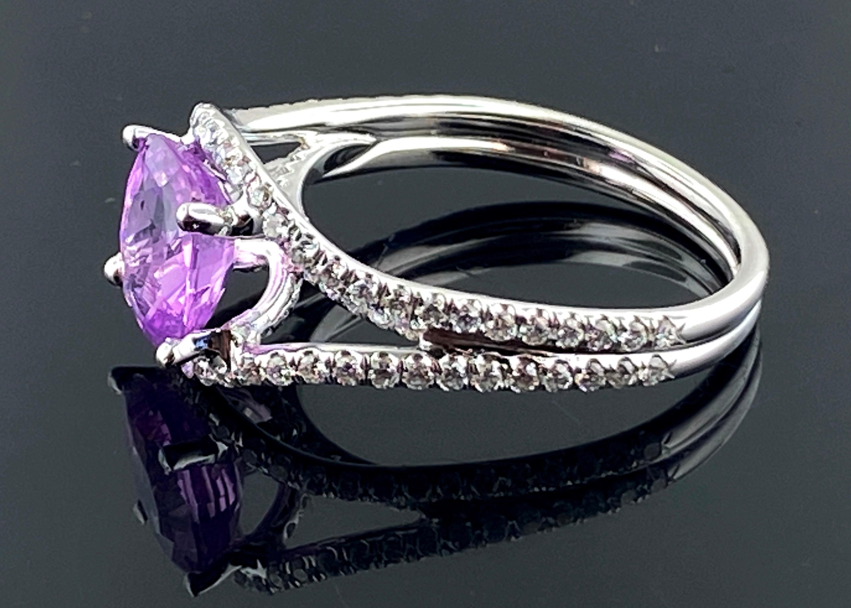 Women's or Men's 18 KT White Gold 2.37 Carat Oval Cut Pink Sapphire and Diamond Ring