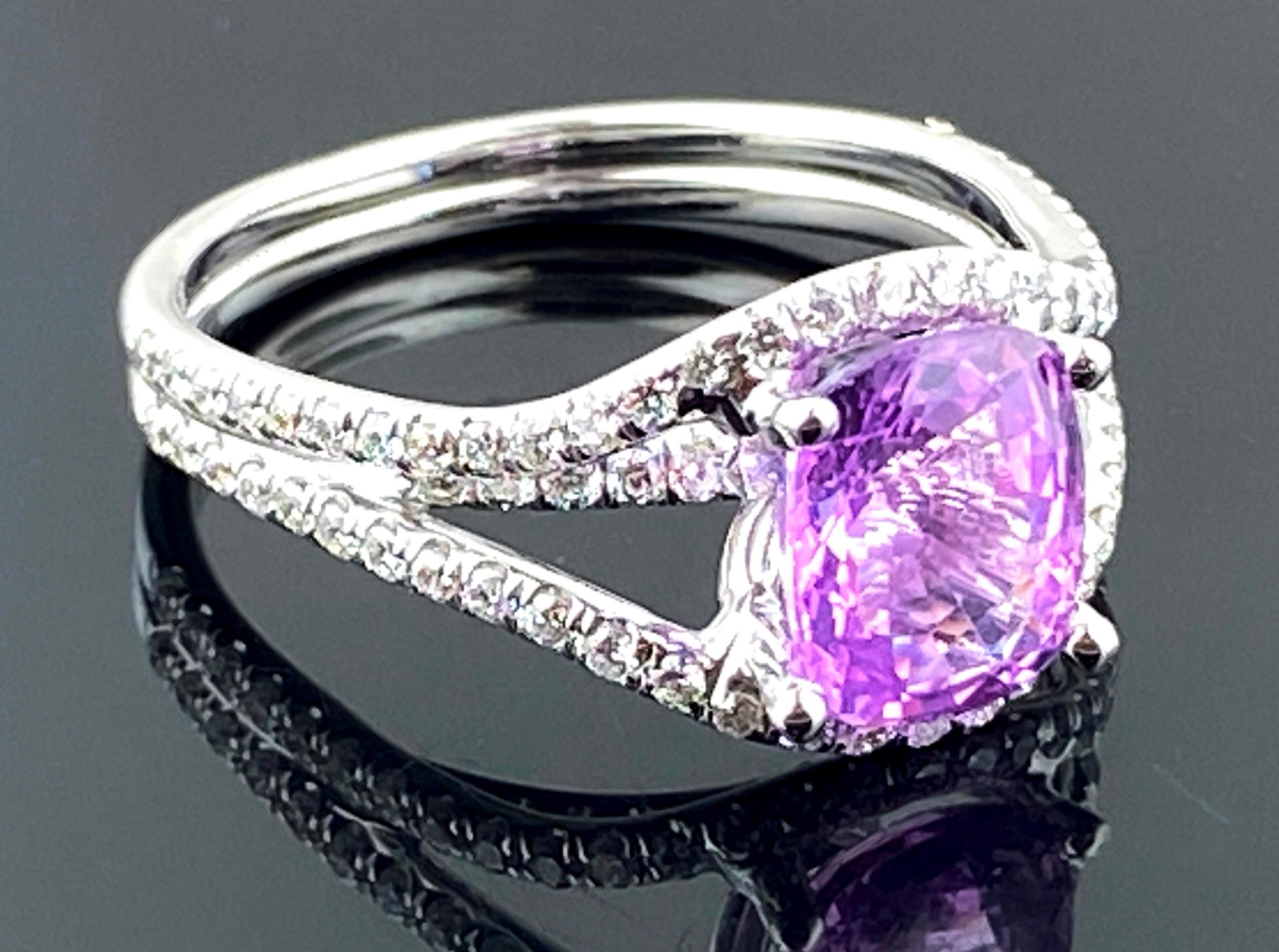 18 KT White Gold 2.37 Carat Oval Cut Pink Sapphire and Diamond Ring 3