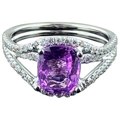 18 KT White Gold 2.37 Carat Oval Cut Pink Sapphire and Diamond Ring