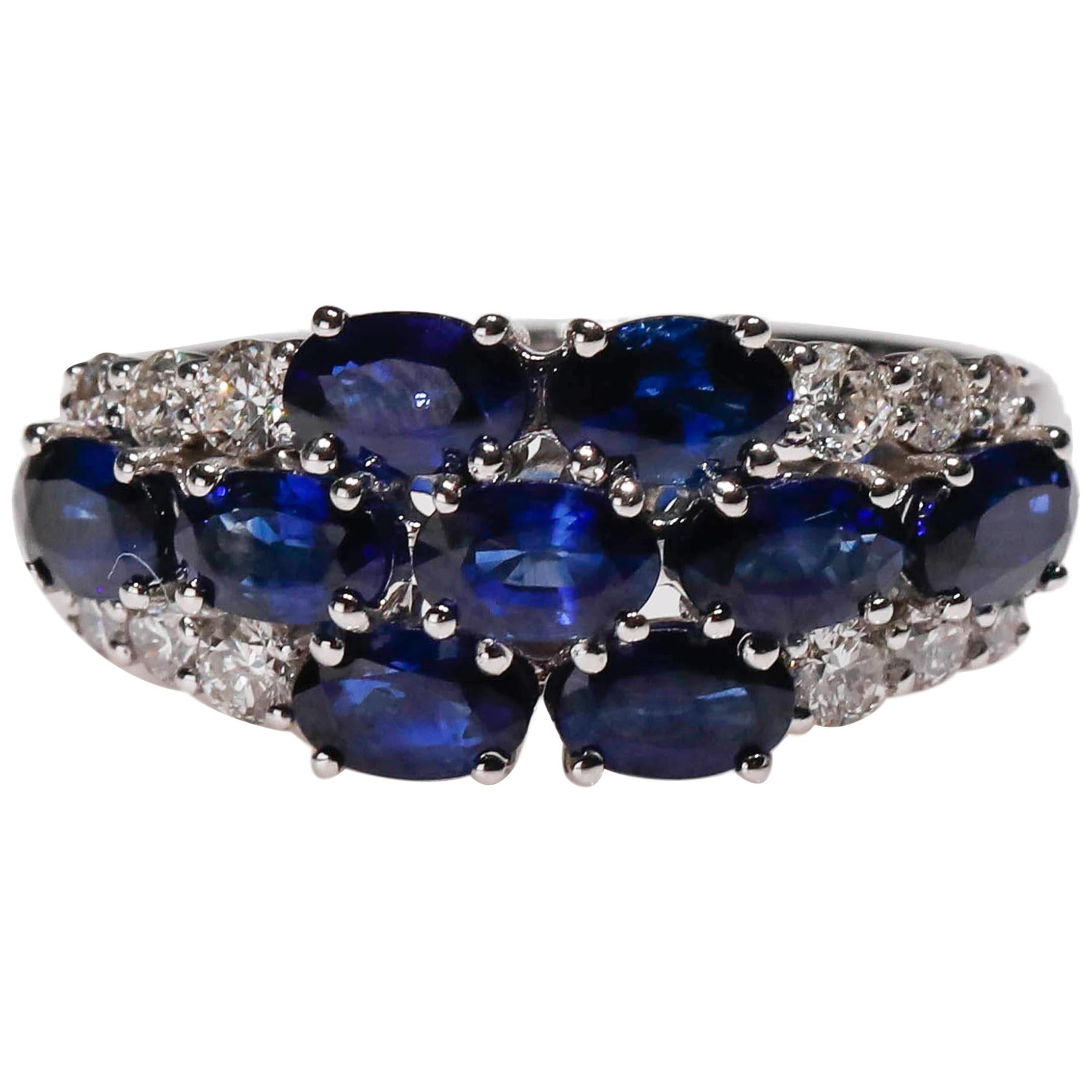 18 Kt White Gold Oval Cut 2.7 Ct Blue Sapphire 0.44 Ct Diamond Floral Band Ring

Crafted in 18kt White Gold, this Unique design showcases a Blue Sapphire 2.7 TCW, set in a halo of round-cut mesmerizing diamonds, Polished to a brilliant shine.

Gold