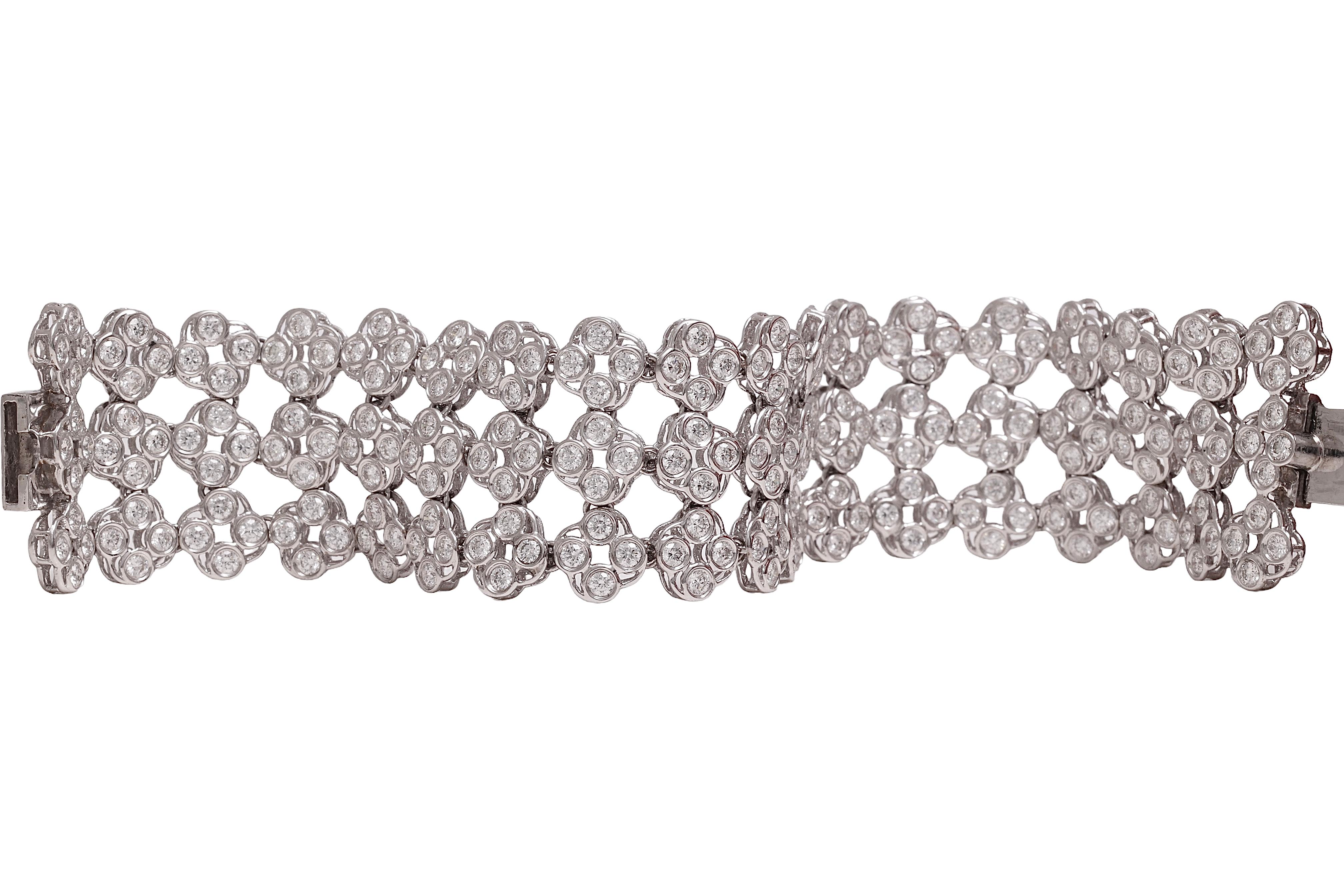 18 kt. White Gold 3 Row Tennis Bracelet With 10.57 ct. Round Cut Diamonds For Sale 5