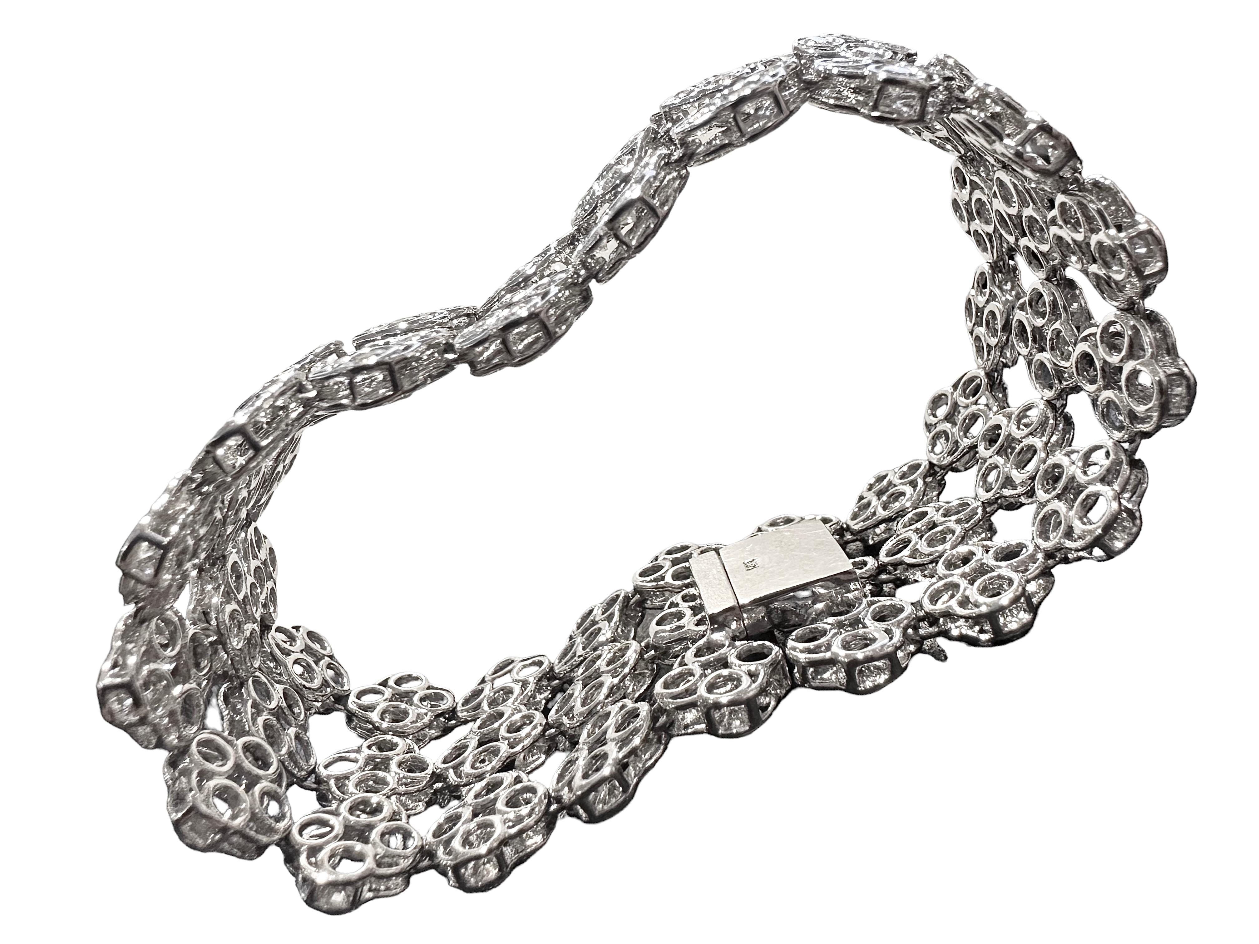 Artisan 18 kt. White Gold 3 Row Tennis Bracelet With 10.57 ct. Round Cut Diamonds For Sale