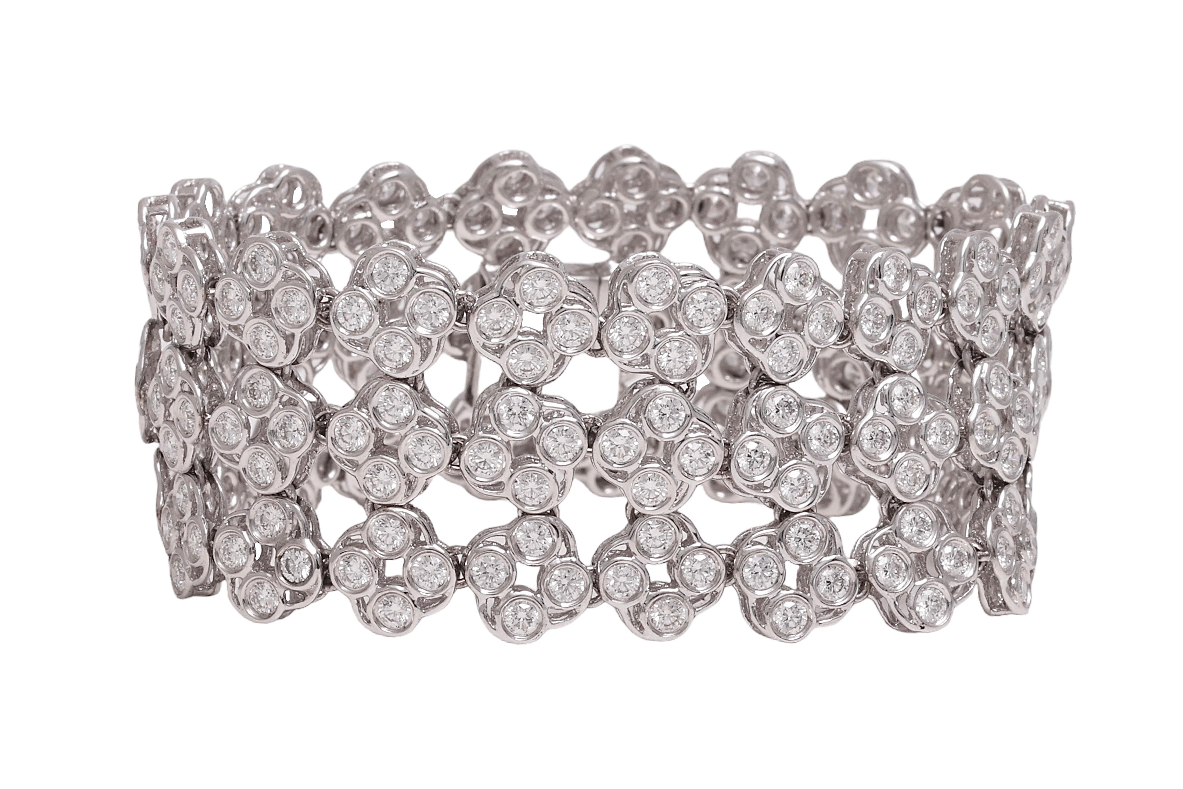 18 kt. White Gold 3 Row Tennis Bracelet With 10.57 ct. Round Cut Diamonds For Sale 1