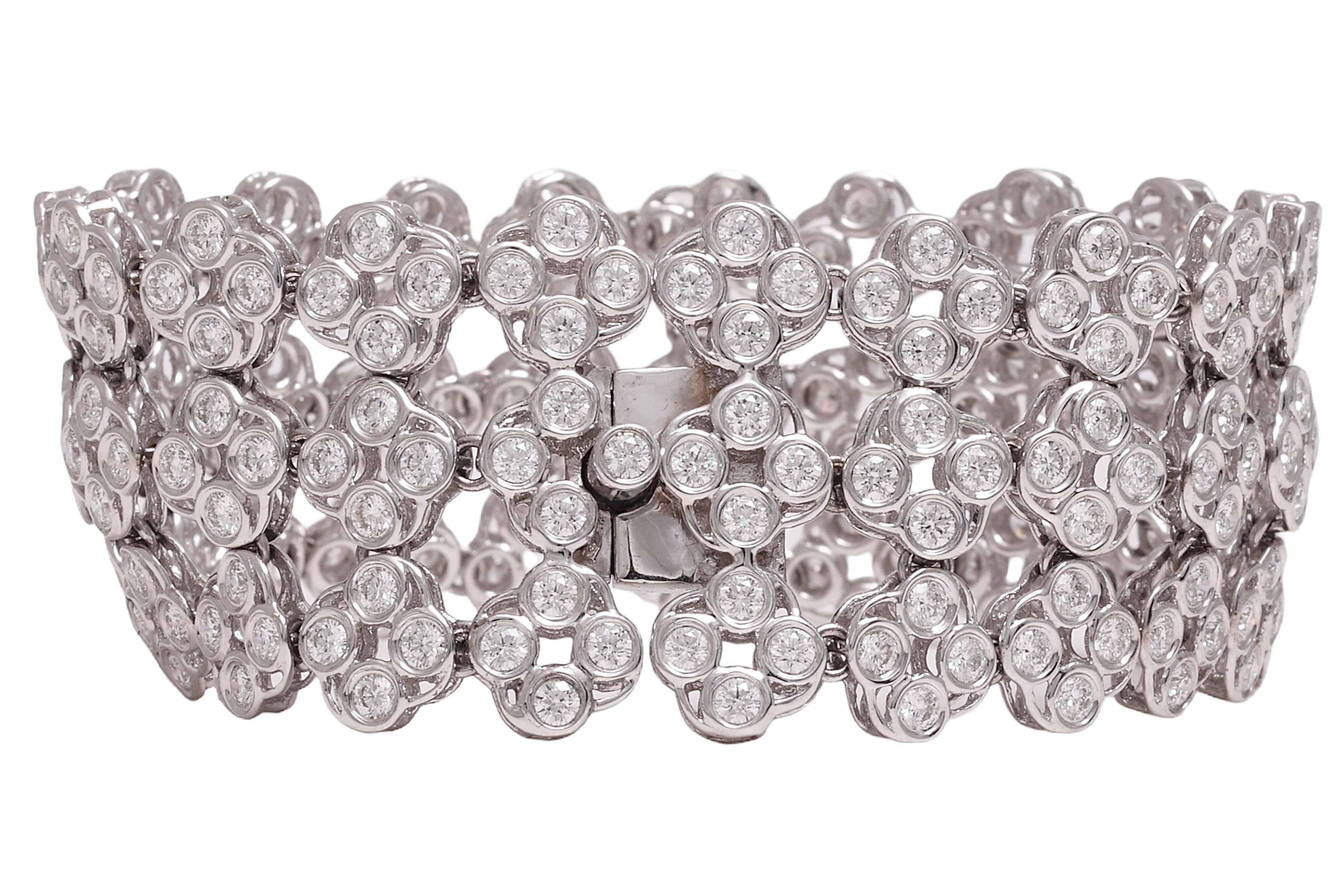 18 kt. White Gold 3 Row Tennis Bracelet With 10.57 ct. Round Cut Diamonds For Sale 2