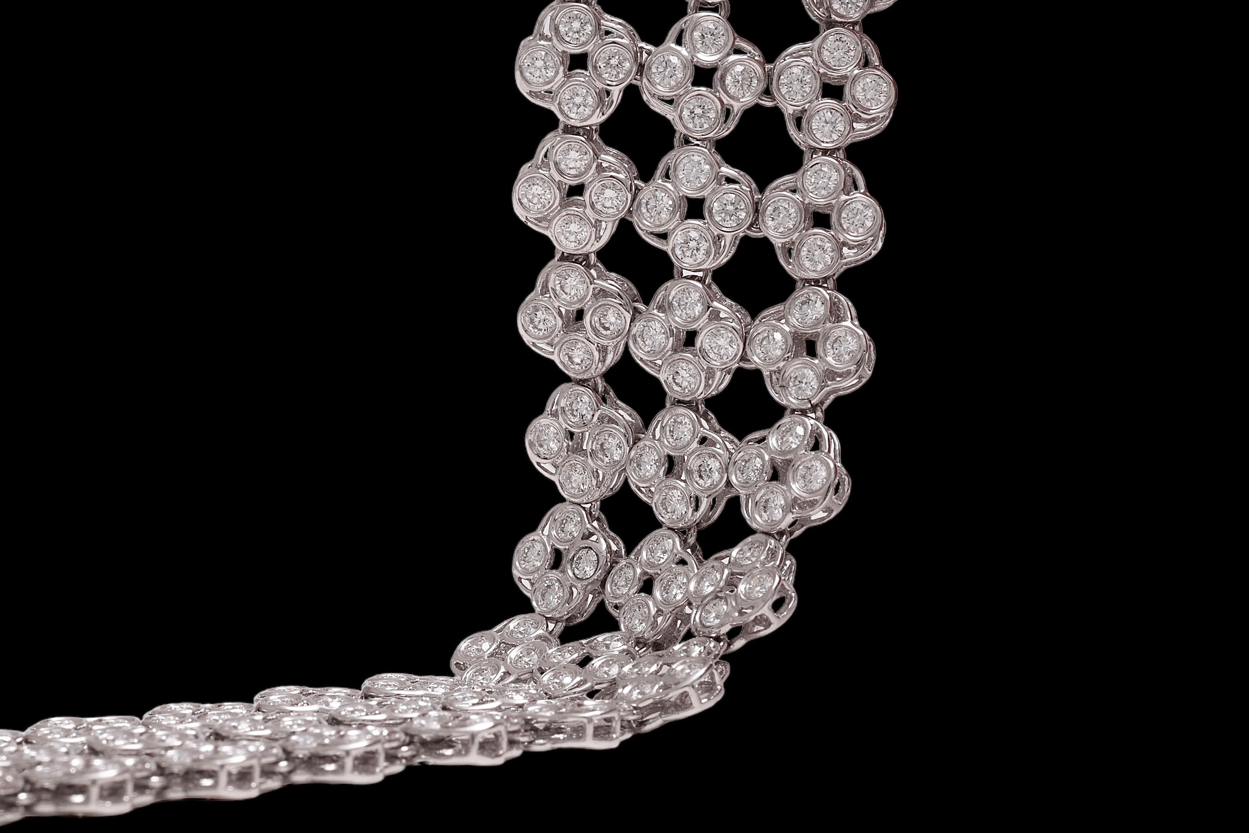 18 kt. White Gold 3 Row Tennis Bracelet With 10.57 ct. Round Cut Diamonds For Sale 3