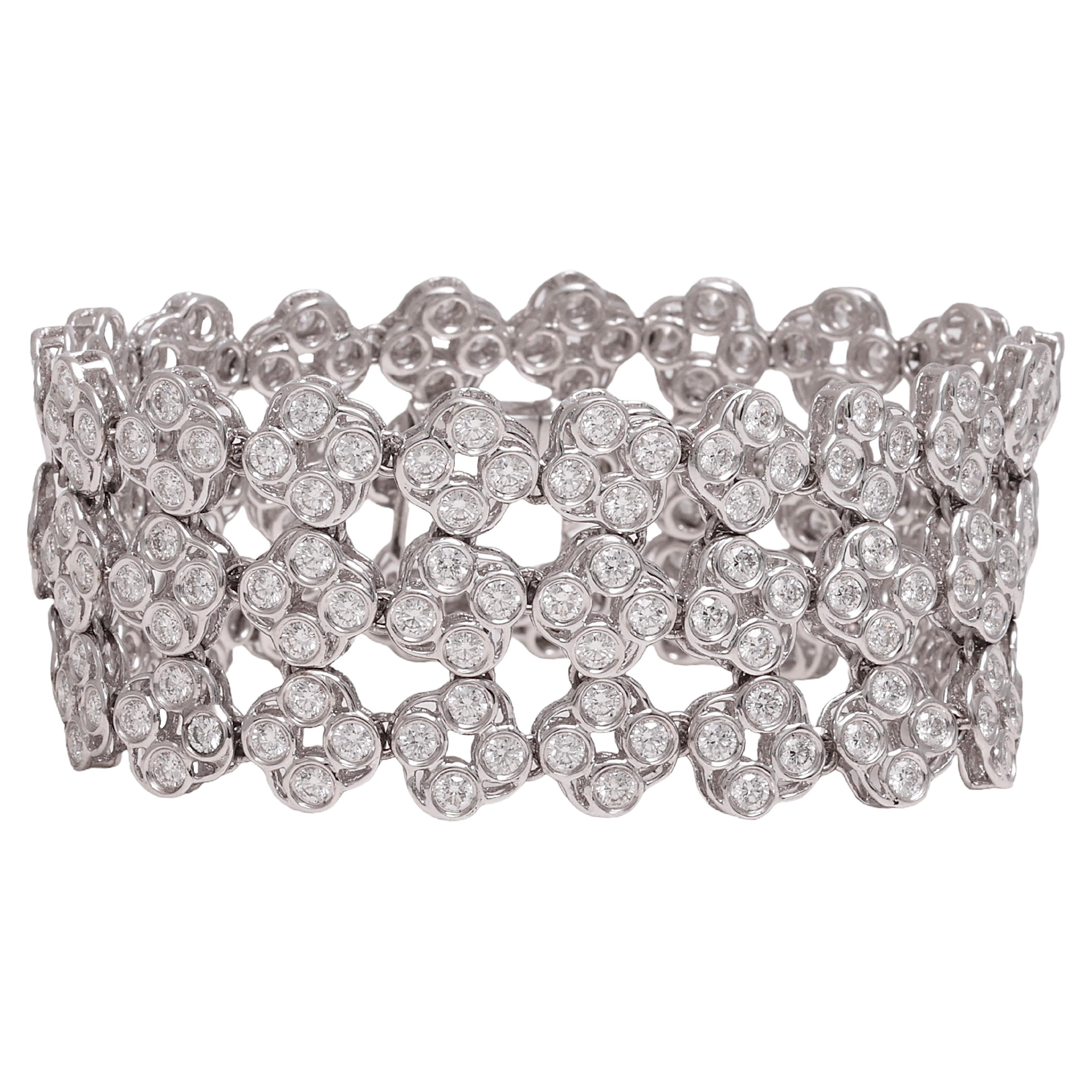 18 kt. White Gold 3 Row Tennis Bracelet With 10.57 ct. Round Cut Diamonds For Sale