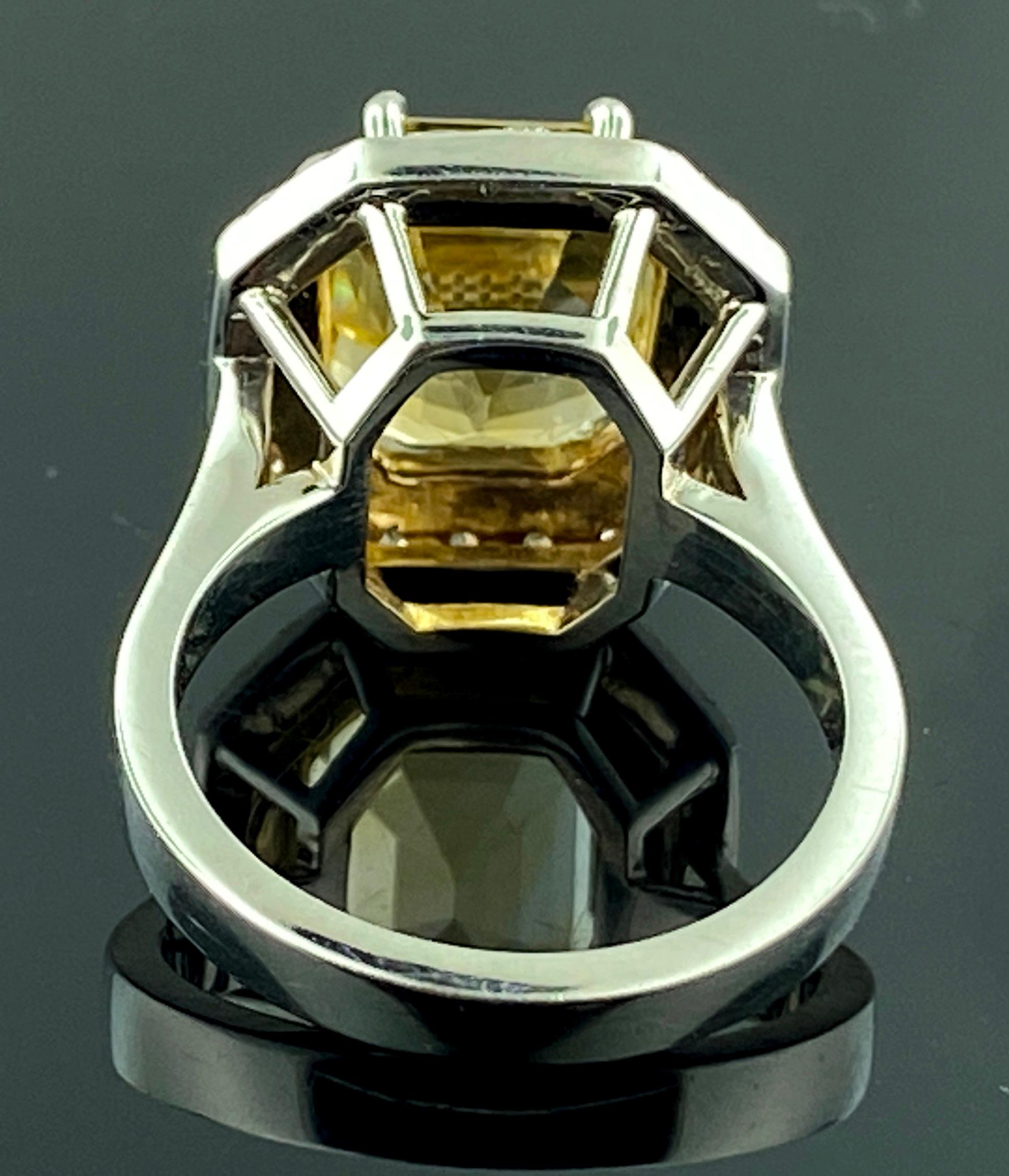 Square Cut 18 Karat White Gold 4.84 Carat Citrine and Diamond Ring