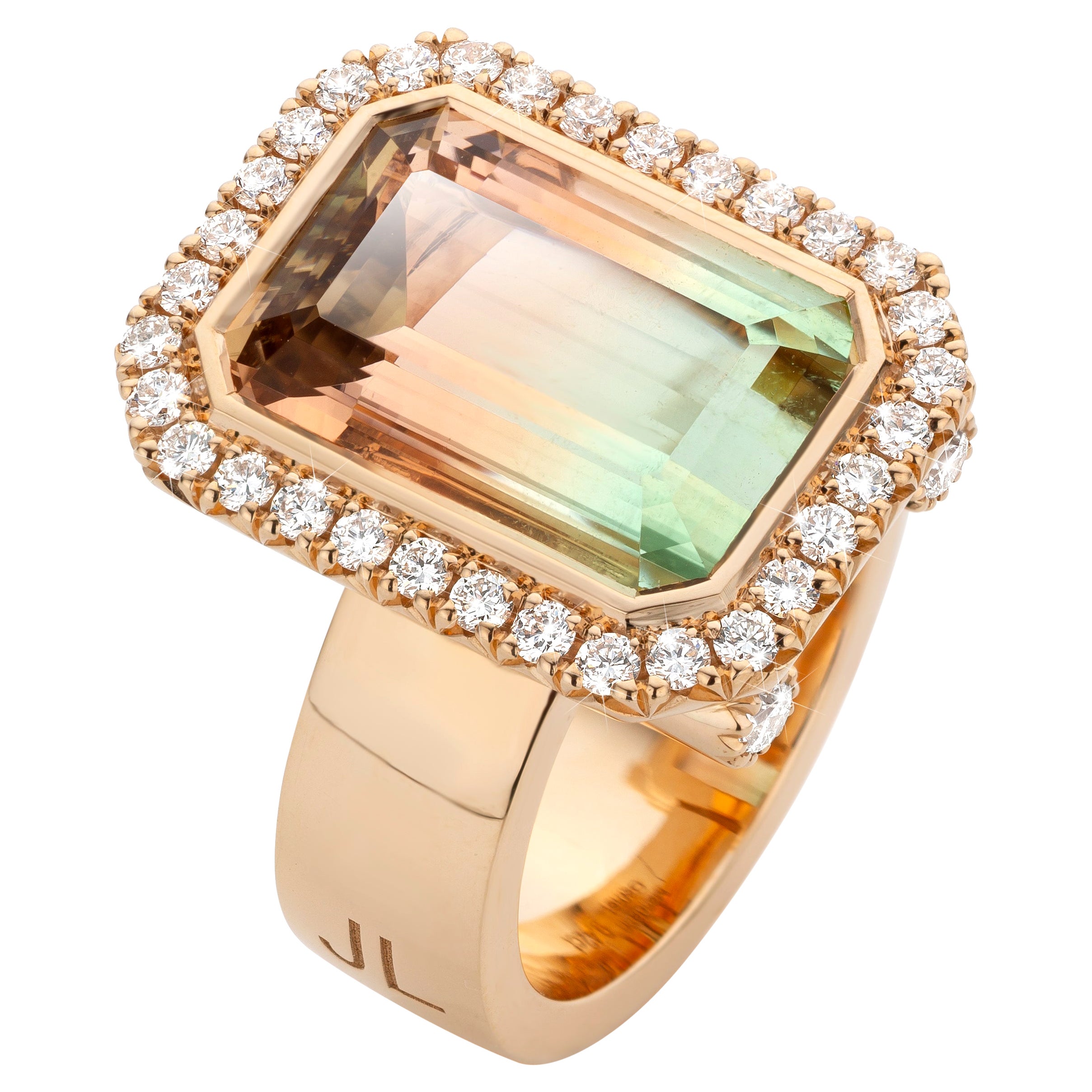 18 Karat Weißgold 9,42 Karat Wassermelonen-Turmalin Cocktail-Ring von Jochen Leën im Angebot