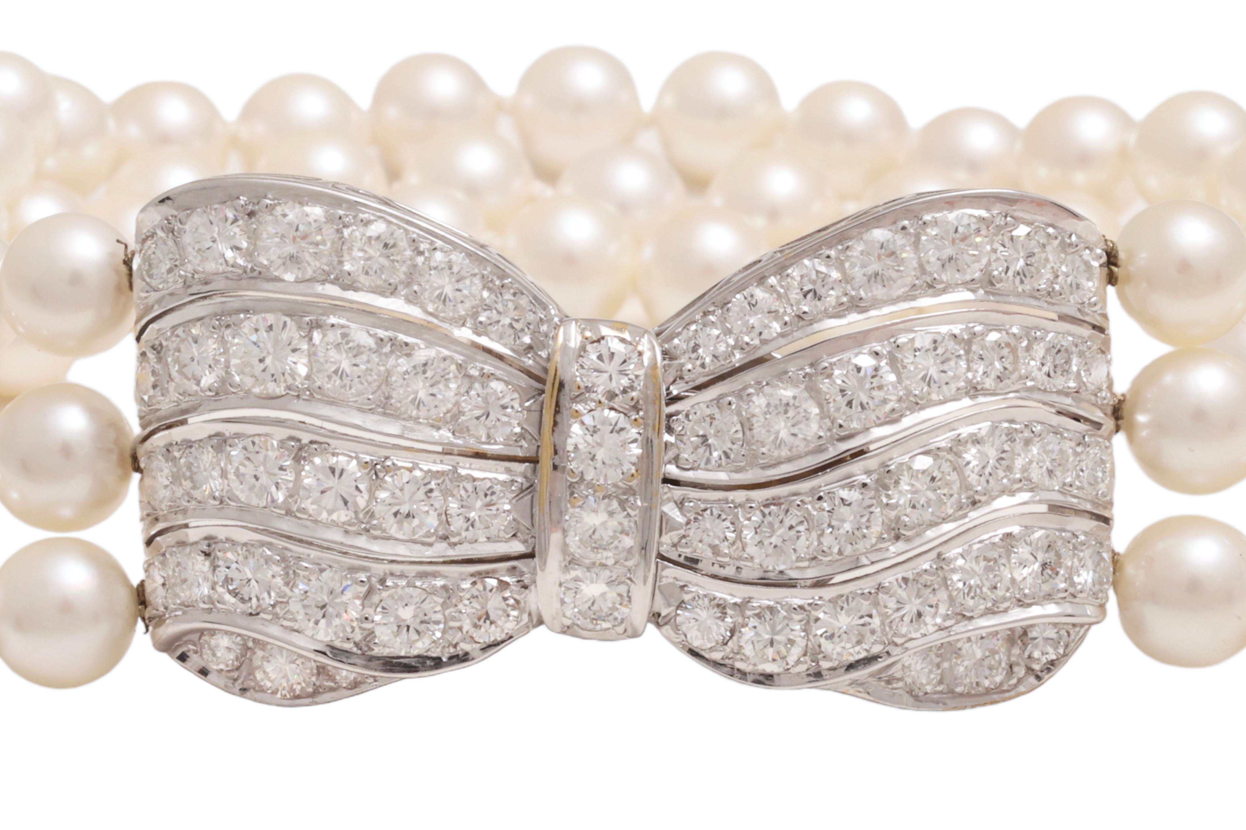 Artisan 18 kt. White Gold Akoya Pearl Bracelet with 6.52 ct. Diamonds For Sale
