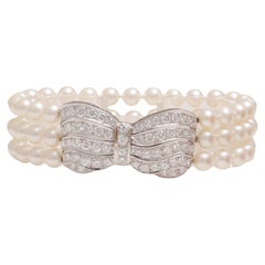 18 kt. Bracelet de perles d'Akoya en or blanc avec 6,52 ct. Diamants