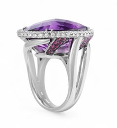 18 Kt White Gold Amethyst, Sapphire & Diamond Ring