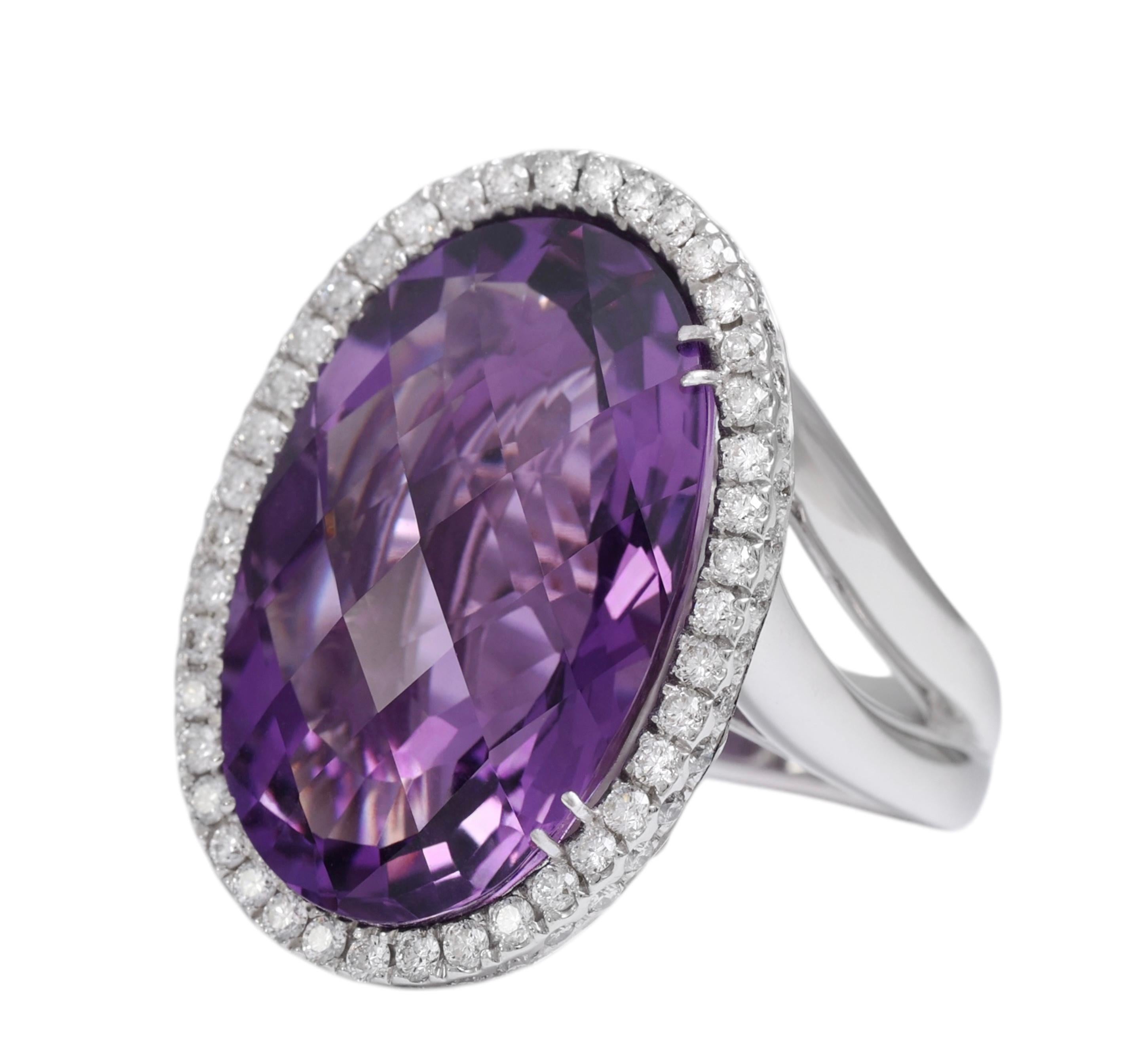 18 Kt Weißgold Amethyst, Saphir & Diamant Ring (Moderne) im Angebot