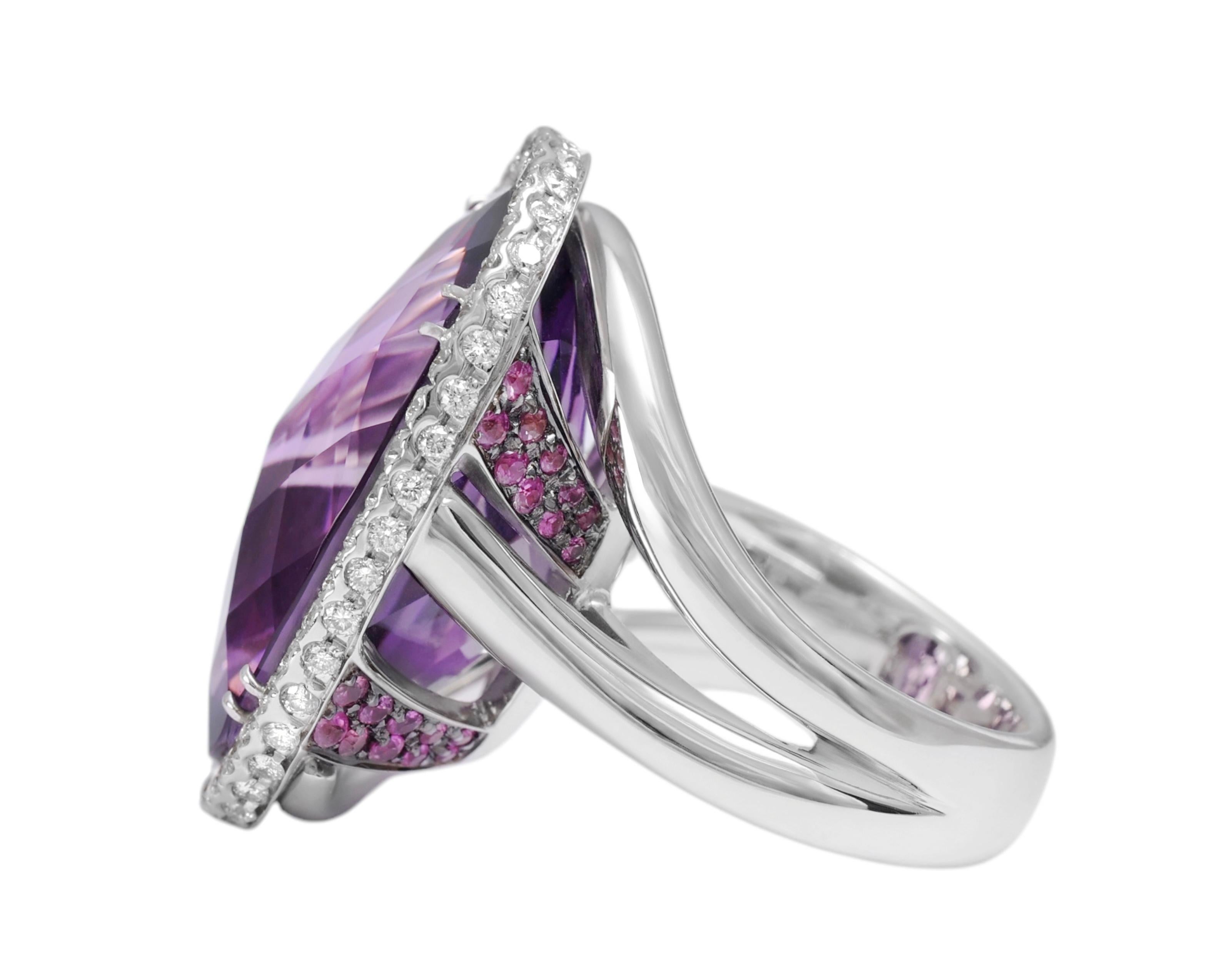 18 Kt Weißgold Amethyst, Saphir & Diamant Ring für Damen oder Herren im Angebot