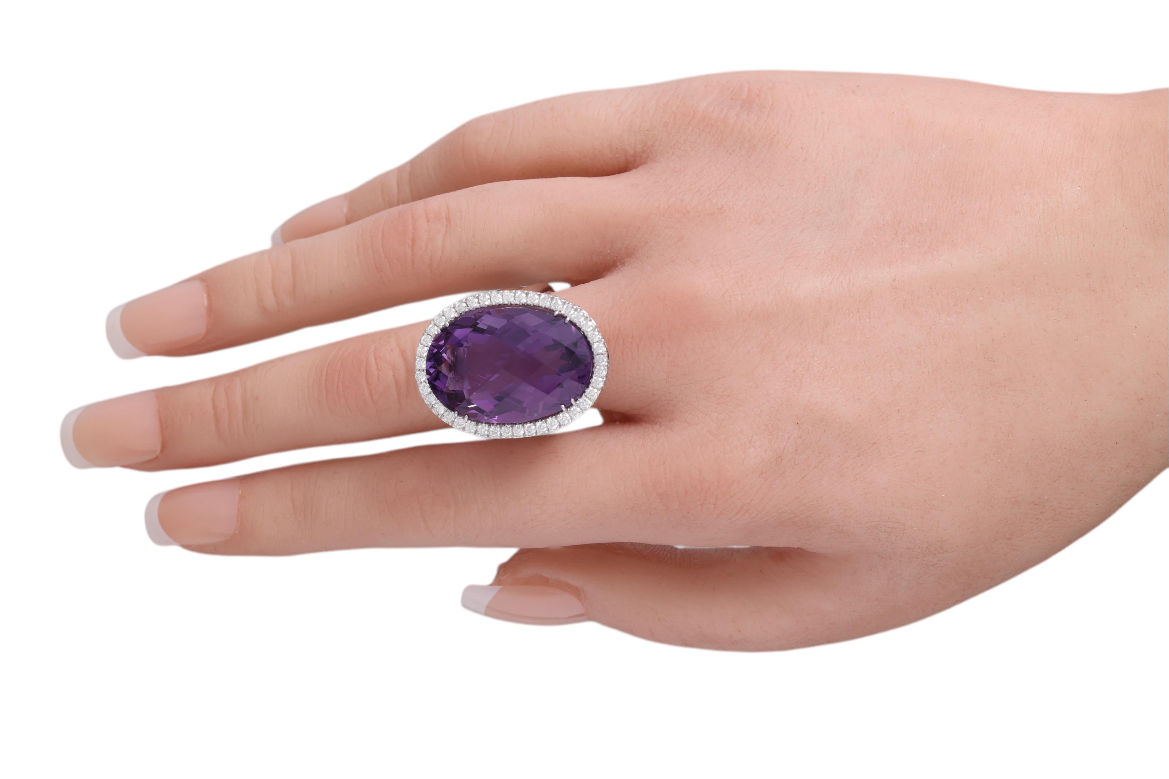 18 Kt Weißgold Amethyst, Saphir & Diamant Ring im Angebot 3