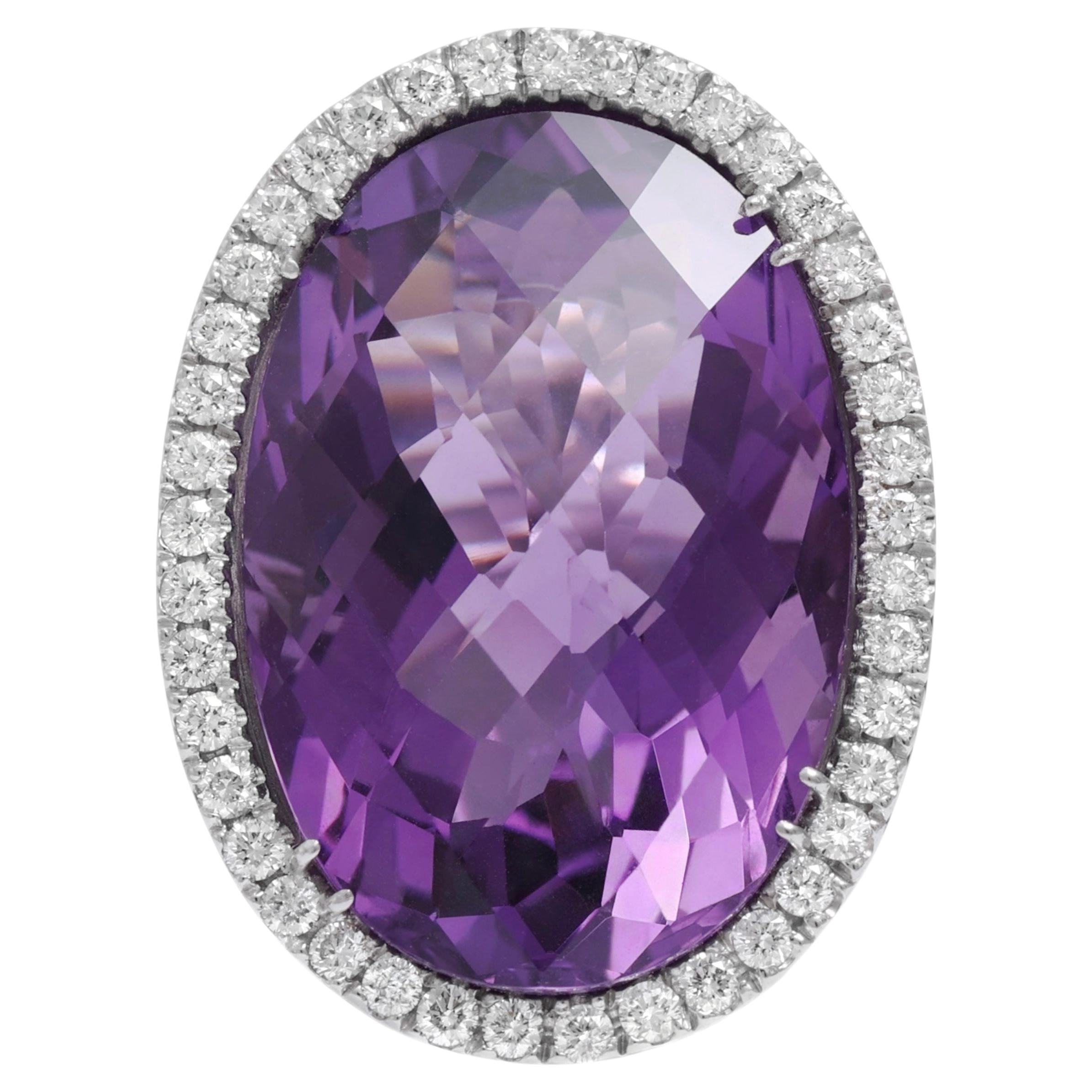 18 Kt White Gold Amethyst, Sapphire & Diamond Ring