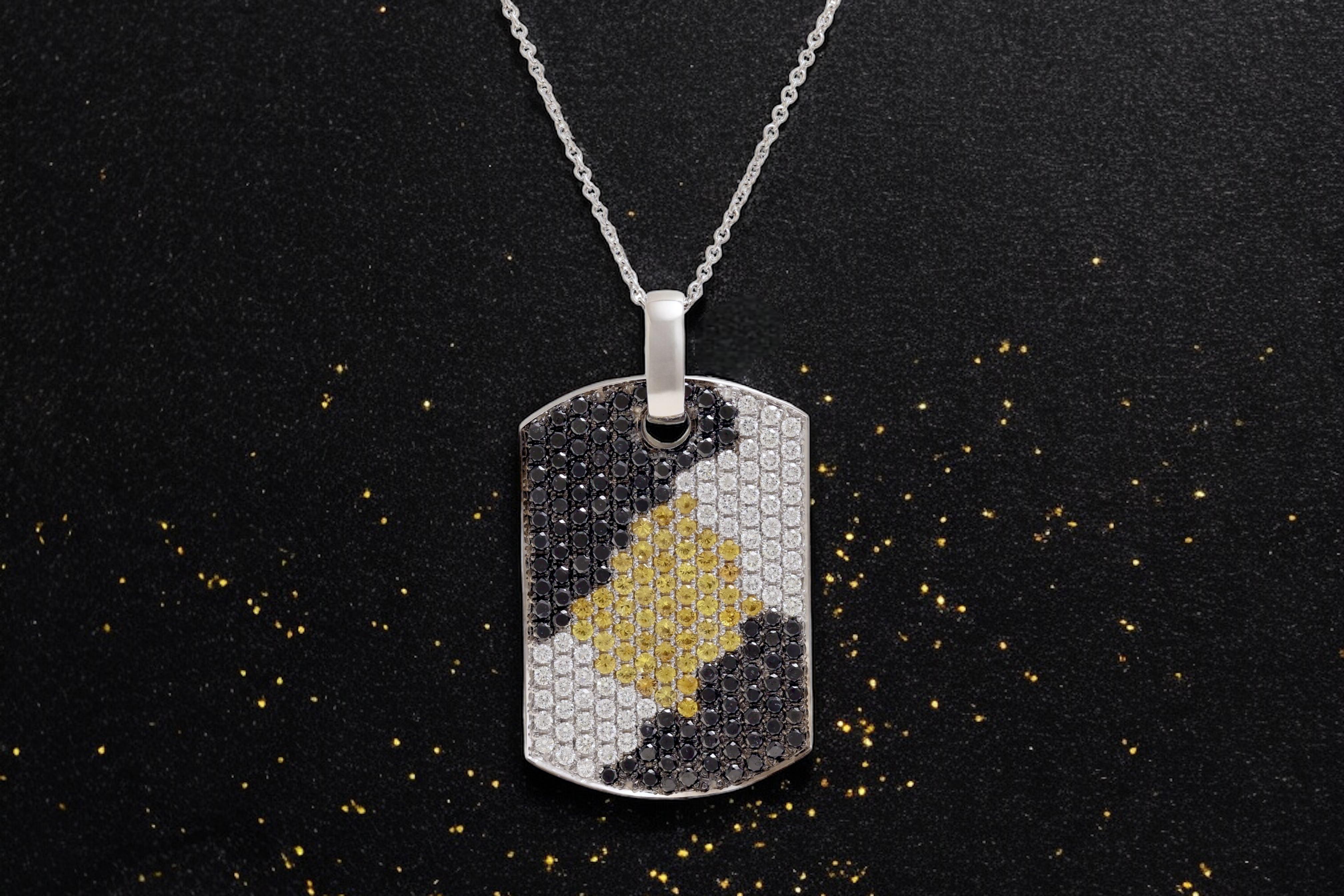 18 kt. Pendentif amulule en or blanc, 3,22 carats Diamants et 1,02 ct. Saphir jaune en vente 3