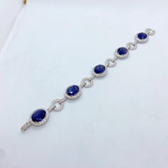 Bracciale in oro bianco 18 carati e diamanti con iolite ovale da 15,18 carati