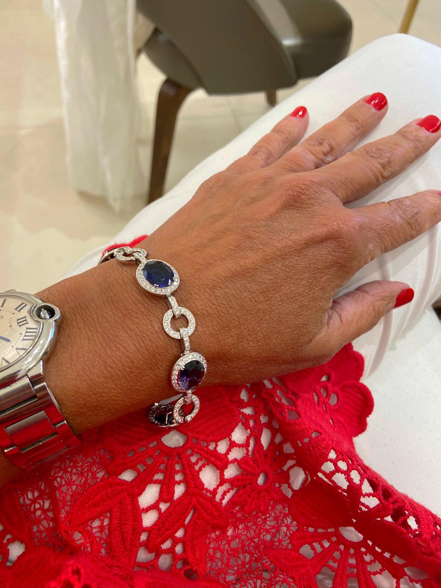 da uomo o donna Bracciale in oro bianco 18 carati e diamanti con iolite ovale da 15,18 carati in vendita