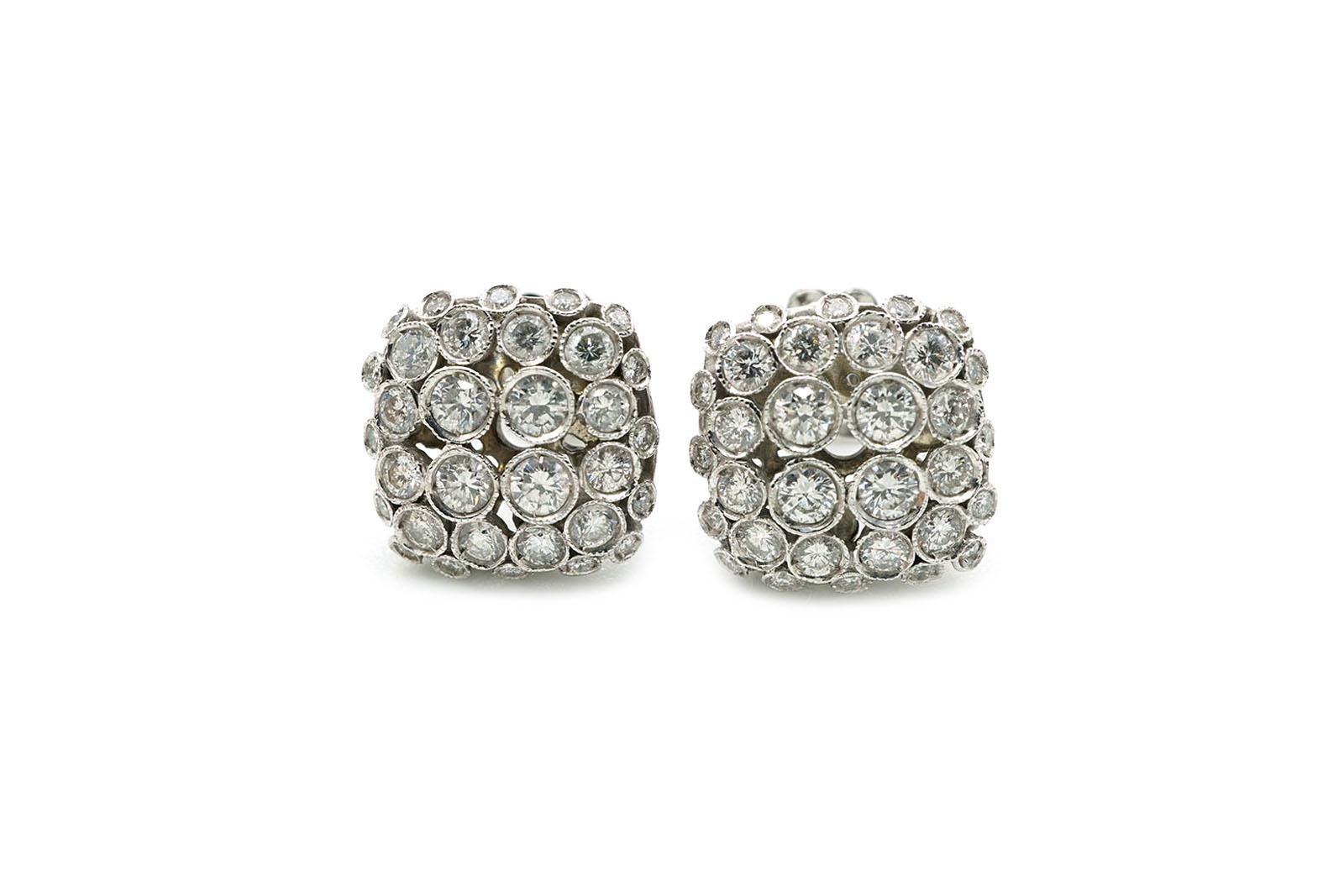 Art Deco 18 Kt White Gold and Diamonds Deco Style Stud Earrings For Sale