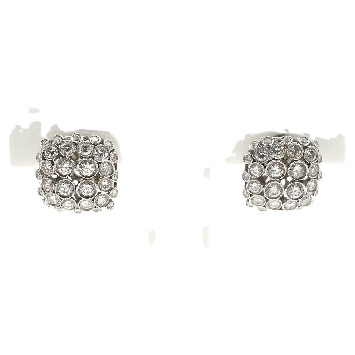 18 Kt White Gold and Diamonds Deco Style Stud Earrings For Sale