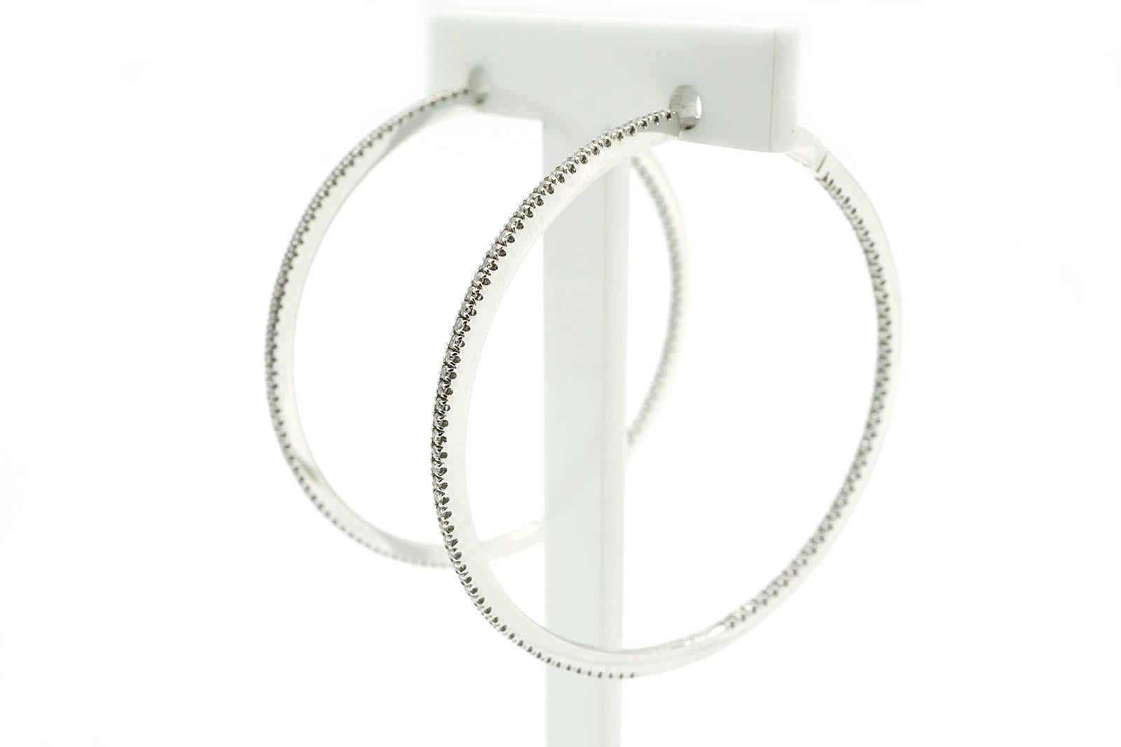 Contemporary 18 Kt White Gold and Diamonds Hoop Earrings For Sale
