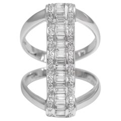 Anello in oro bianco 18 Kt con Baguette e diamanti rotondi, Baguette incastonate in onde