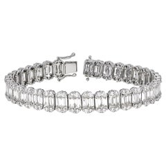 18 KT White Gold Baguette Round Diamond Dome Shaped Channel Set Tennis Bracelet