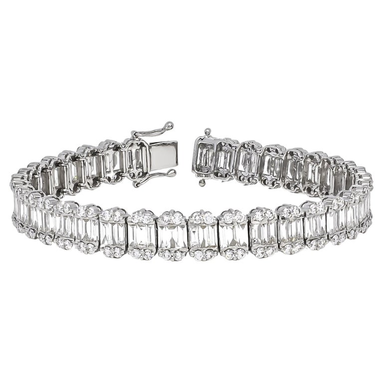 14K White Gold 4 7/8 cttw Baguette & Round Brilliant-Cut Diamond Channel- & Prong-Set Tennis Bracelet (I-J Color, I1-I2 Clarity) - Size 7.25