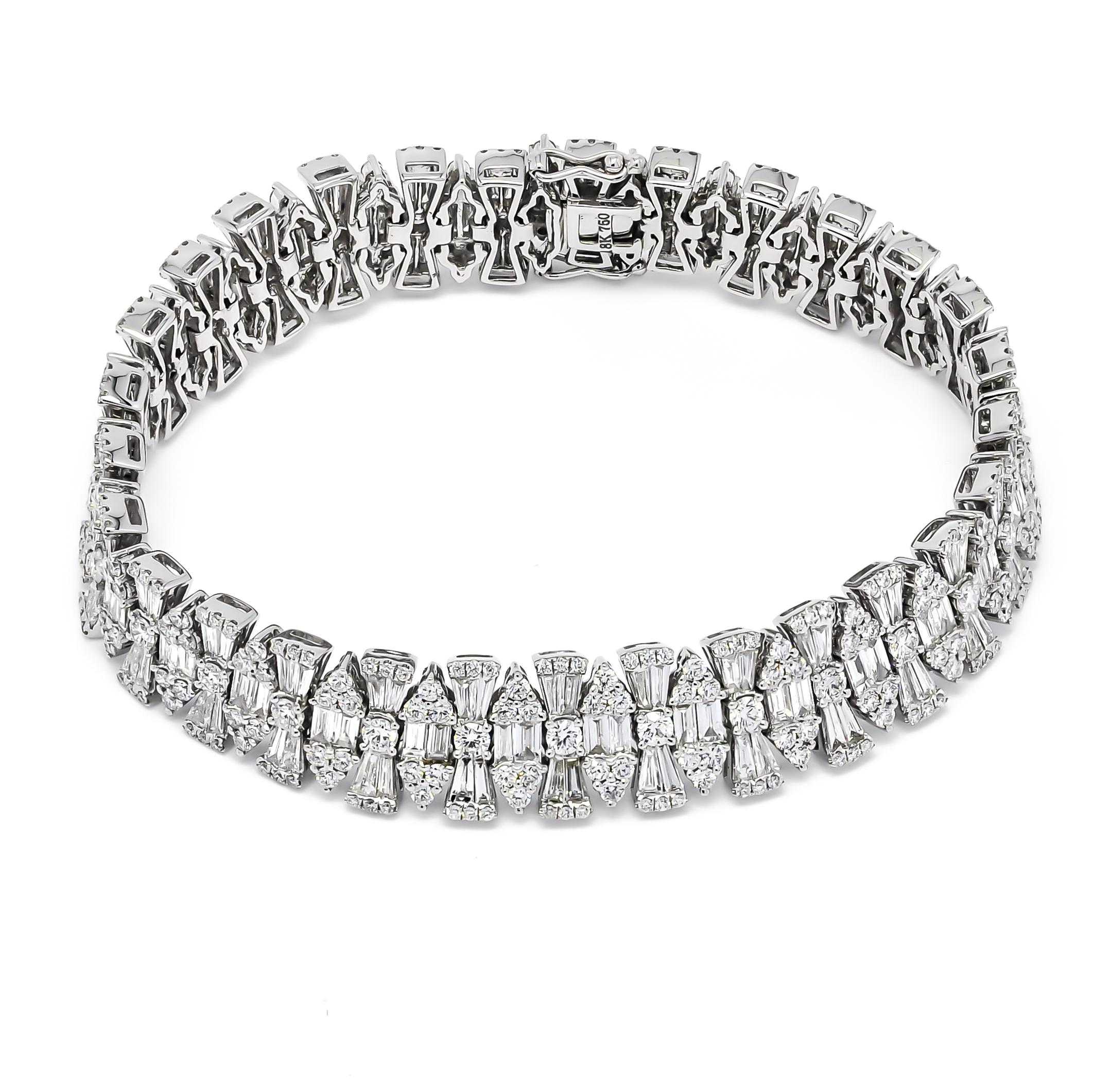 Round Cut Natural Diamond 11.55 cts 18 Karat White gold Multi Row Tennis Bracelet For Sale